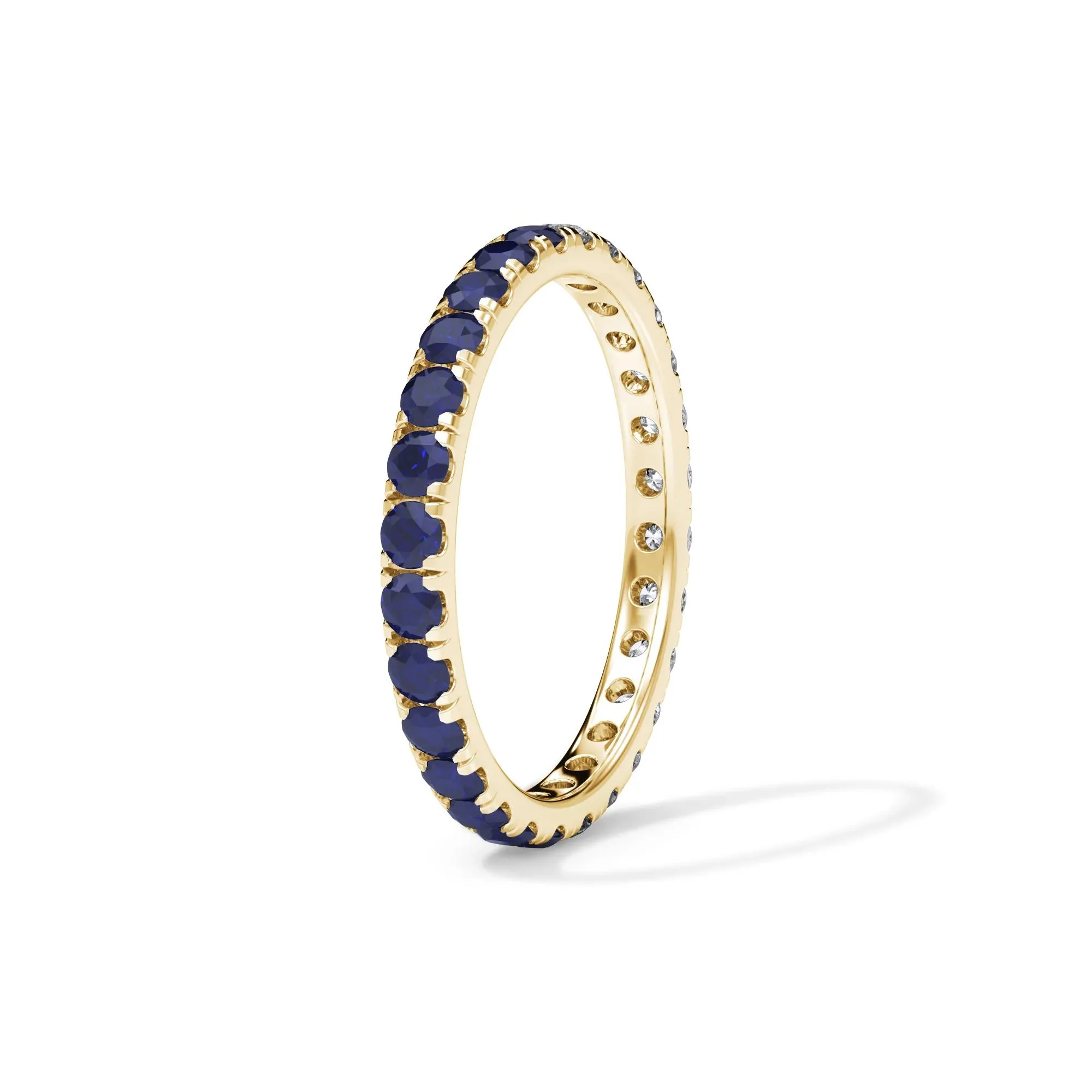 1/2 CT. Tw. Lab Grown Diamond and Lab-Created Blue Sapphire Eternity Band Ring 14K Yellow Gold Size 9 3mm - Image 3