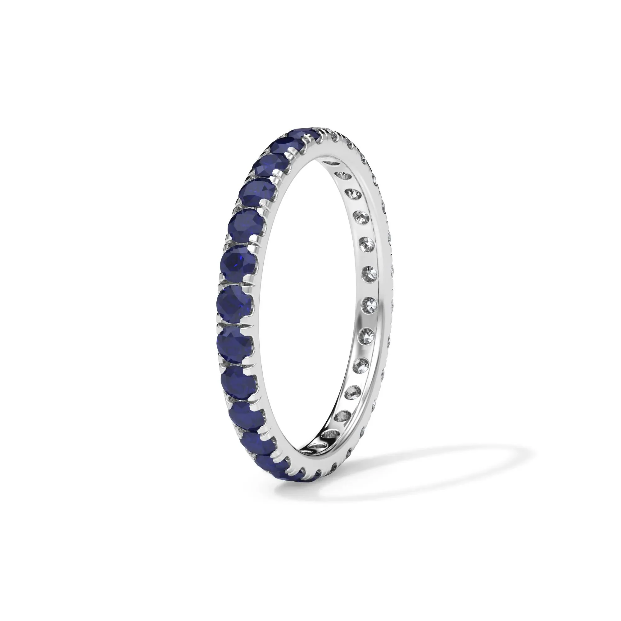 1/2 CT. Tw. Lab Grown Diamond and Lab-Created Blue Sapphire Eternity Band Ring Platinum White Size 5 3mm - Image 3