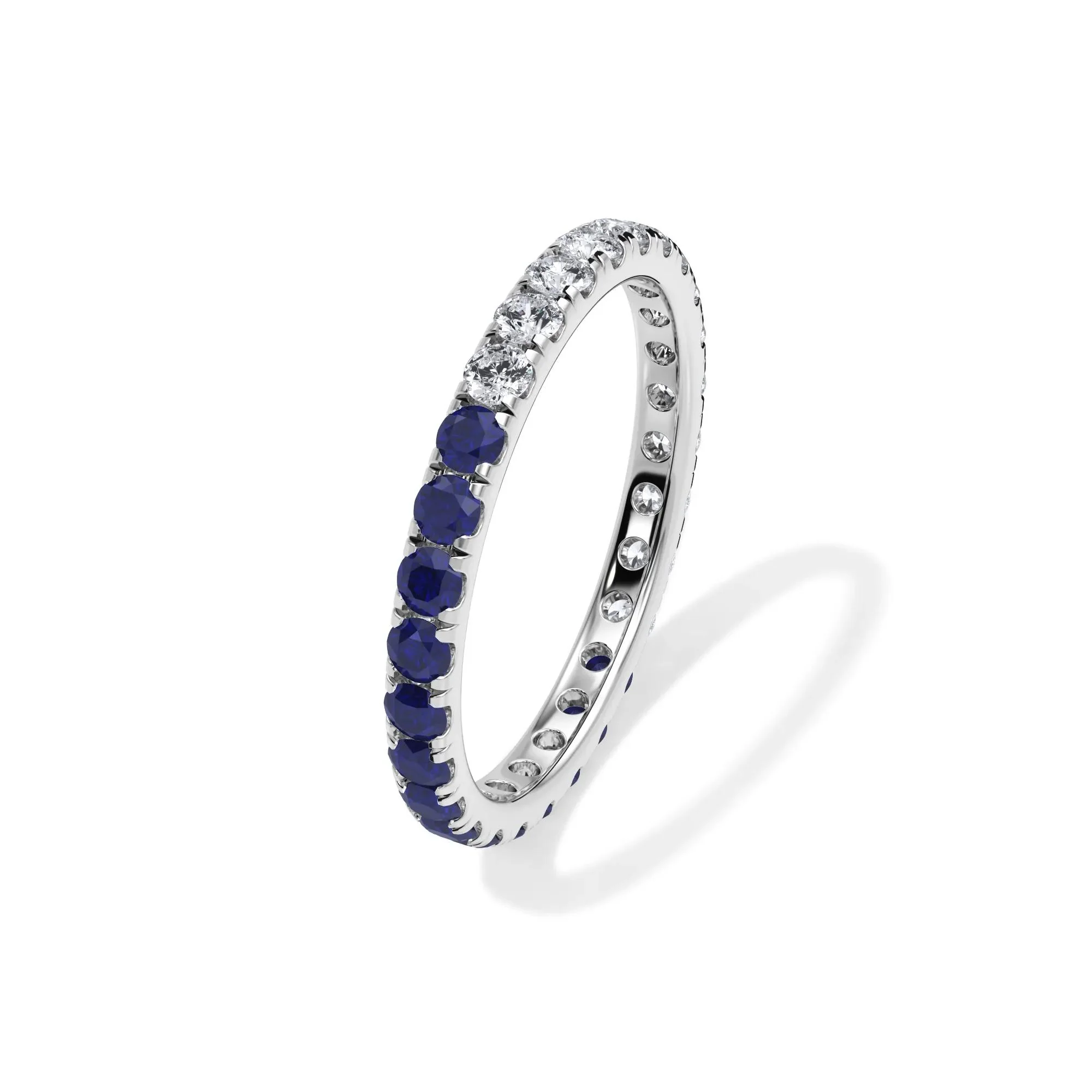 1/2 CT. Tw. Lab Grown Diamond and Lab-Created Blue Sapphire Eternity Band Ring Platinum White Size 5 3mm - Image 4
