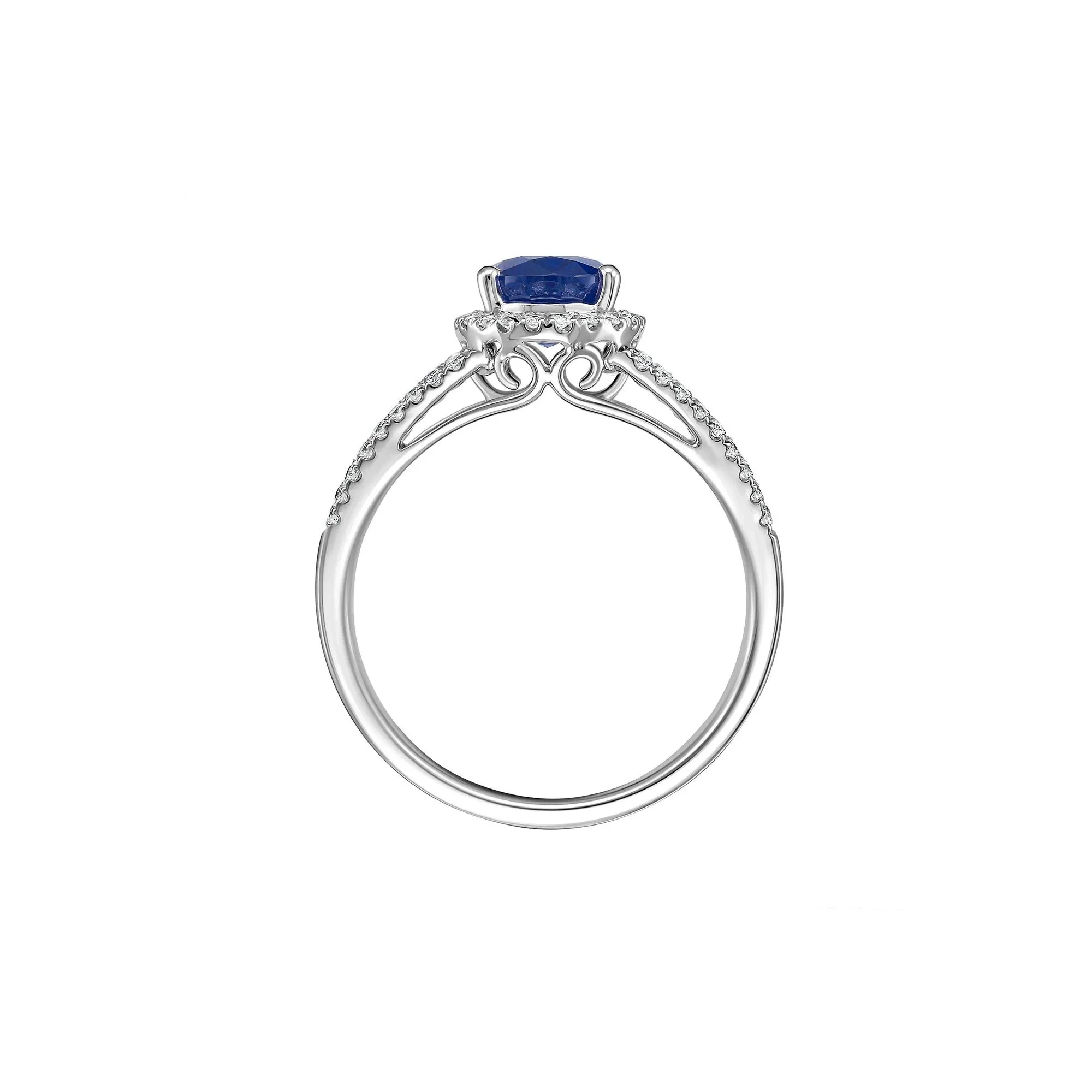 1/3 CT. Tw. Blue Sapphire & Diamond Split-Shank Band Ring 14K White Gold Size 6 - Image 2