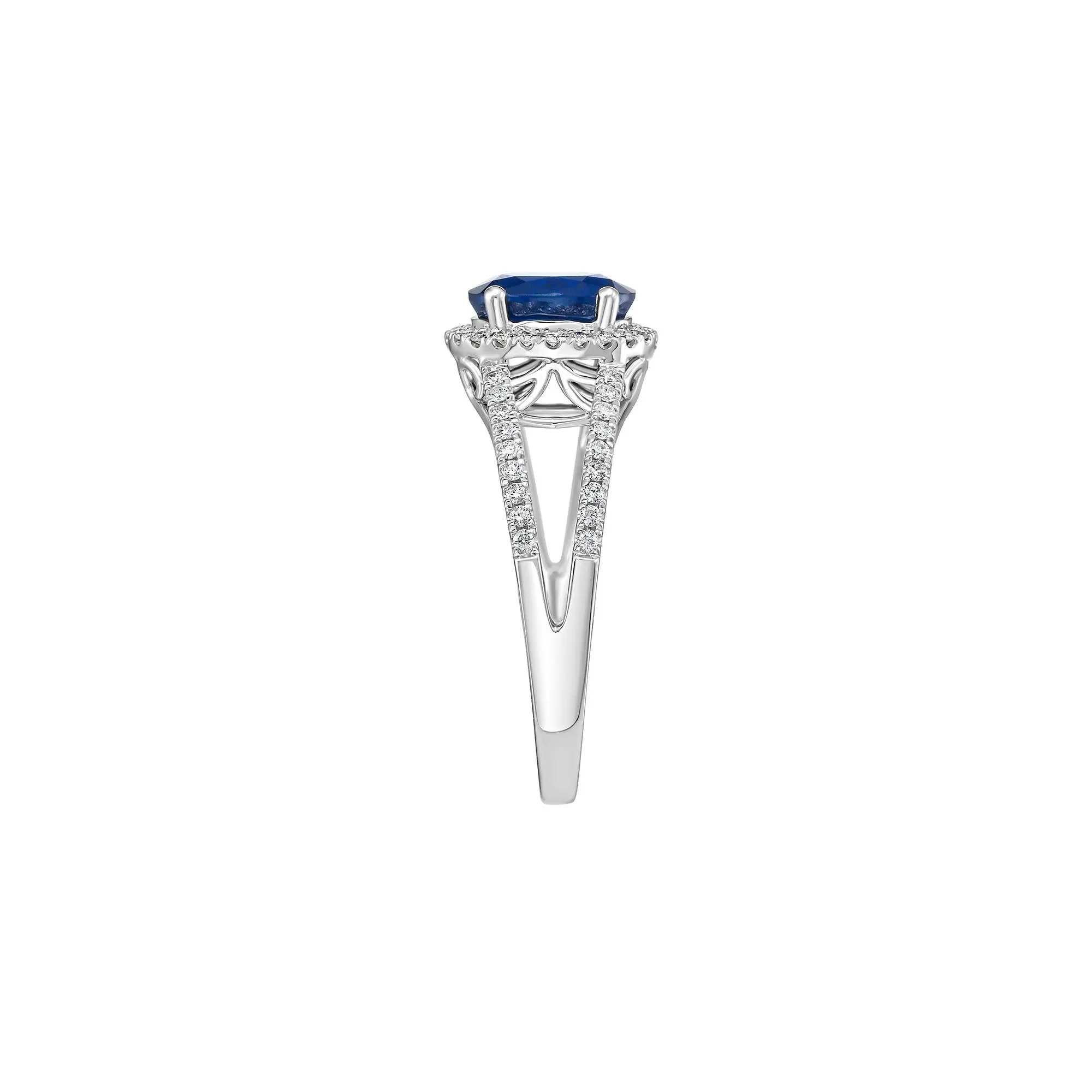 1/3 CT. Tw. Blue Sapphire & Diamond Split-Shank Band Ring 14K White Gold Size 8.5 - Image 3
