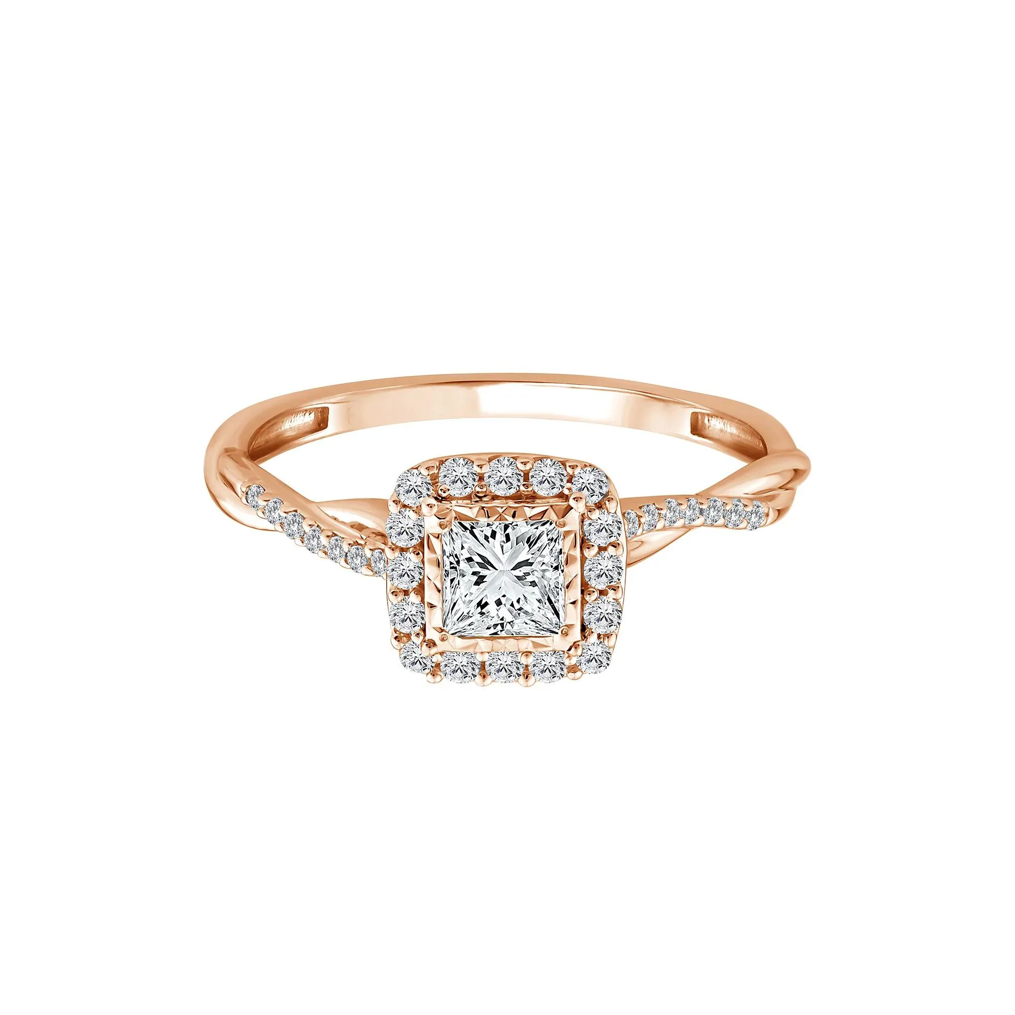 1/2 CT. Tw. Lab Grown Diamond Princess-Cut Halo Promise Ring 10K Rose Gold Size 9 1.5mm
