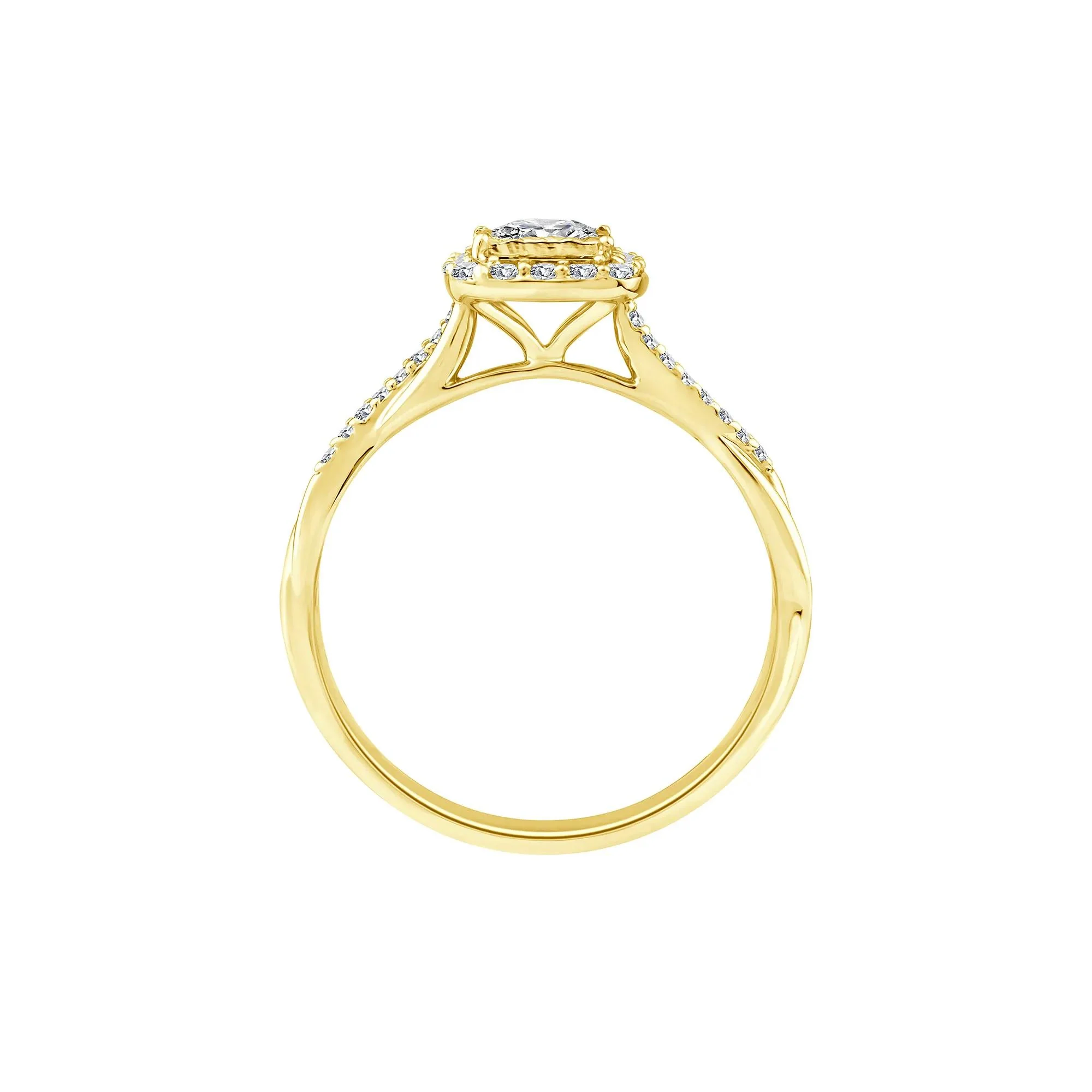 1/2 CT. Tw. Lab Grown Diamond Princess-Cut Halo Promise Ring 10K Yellow Gold Size 7 1.5mm - Image 2