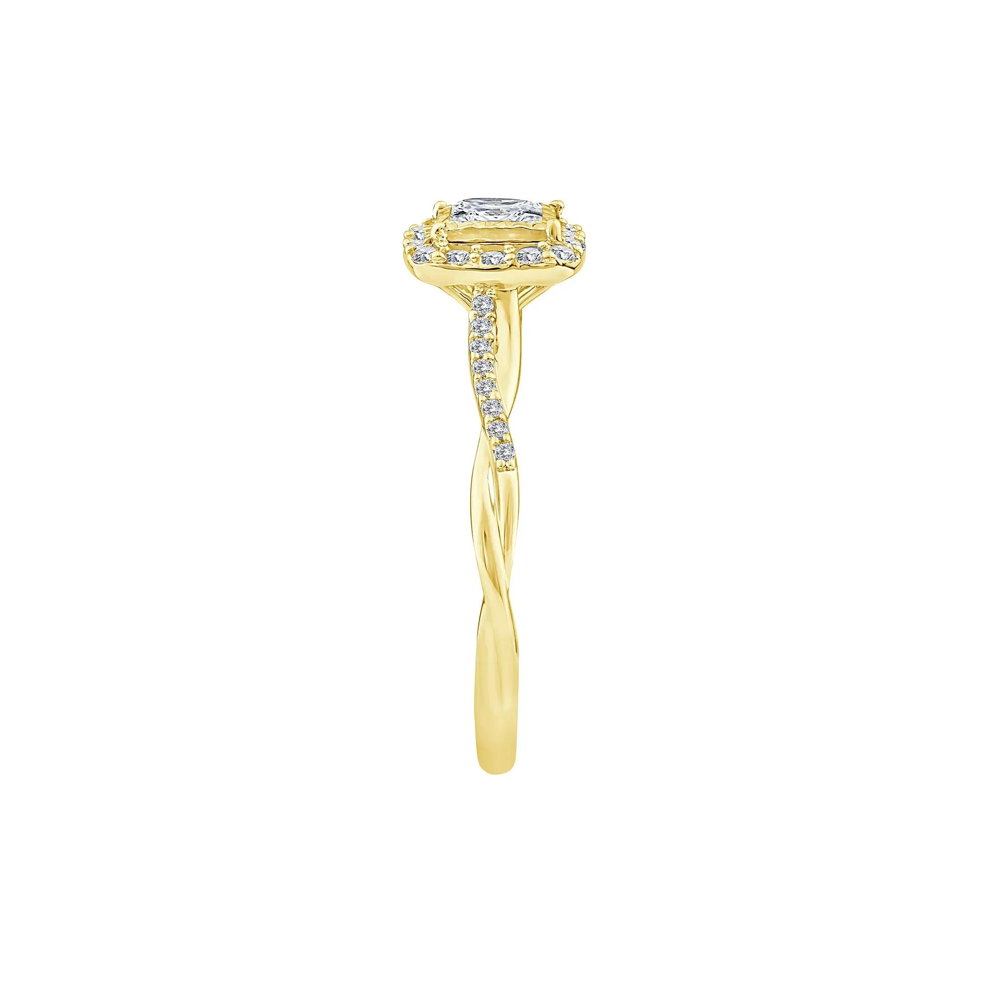 1/2 CT. Tw. Lab Grown Diamond Princess-Cut Halo Promise Ring 10K Yellow Gold Size 9 1.5mm - Image 3