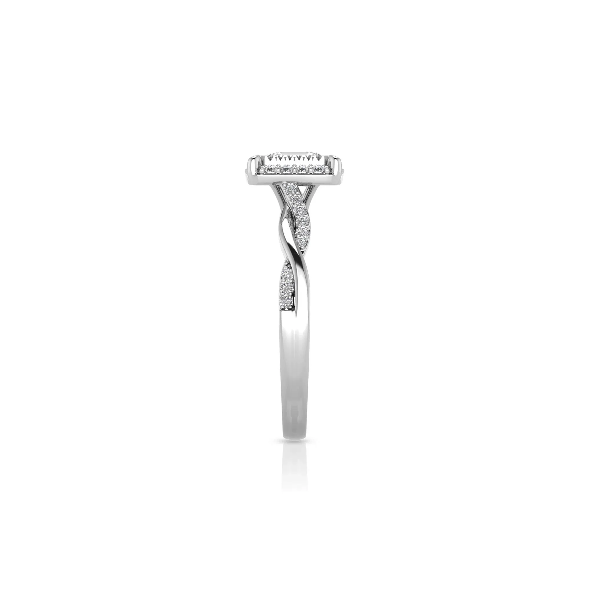 1/2 CT. Tw. Lab Grown Diamond Emerald-Cut Twist Shank Promise Ring 10K White Gold Size 7 1.5mm - Image 3