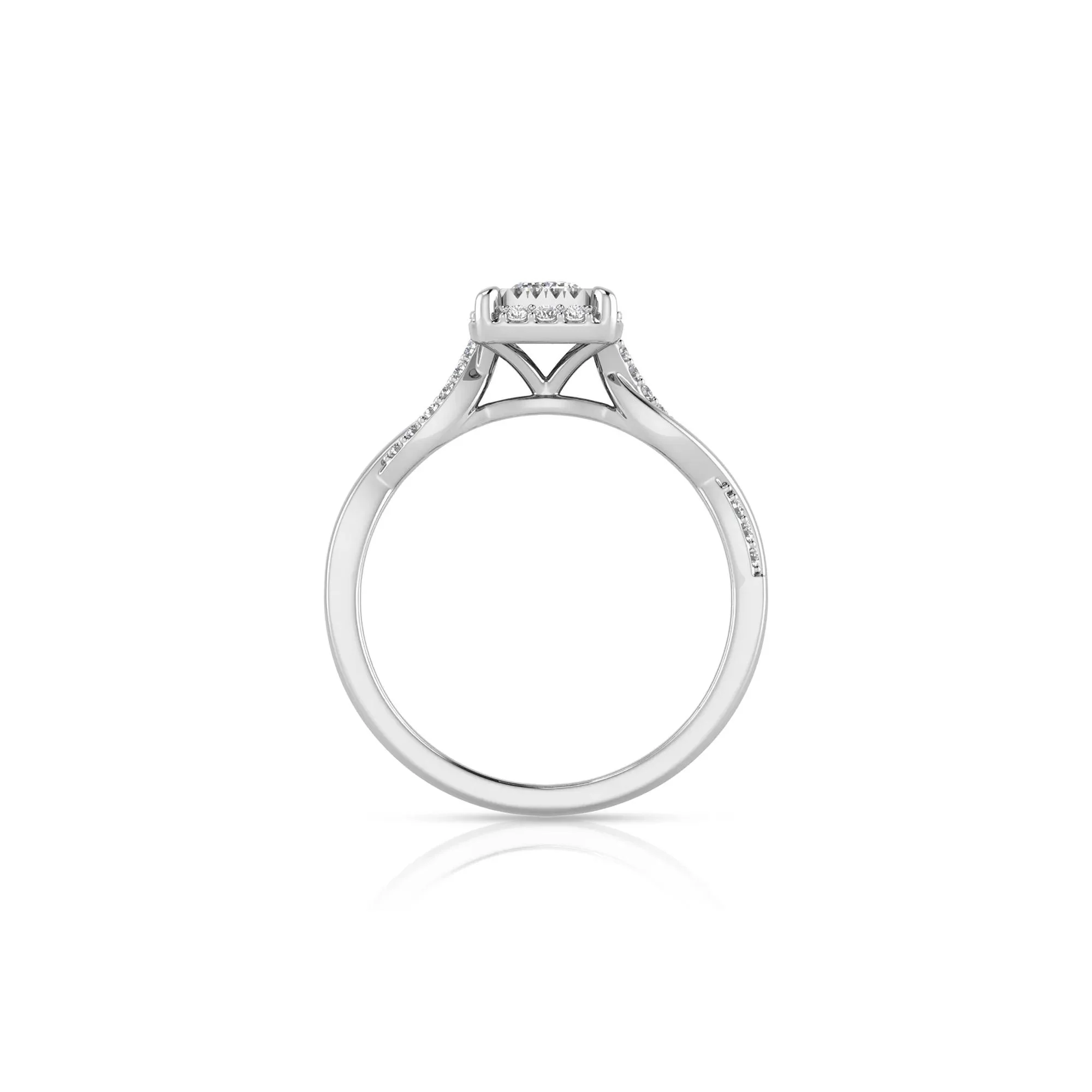 1/2 CT. Tw. Lab Grown Diamond Emerald-Cut Twist Shank Promise Ring 10K White Gold Size 8 1.5mm - Image 2