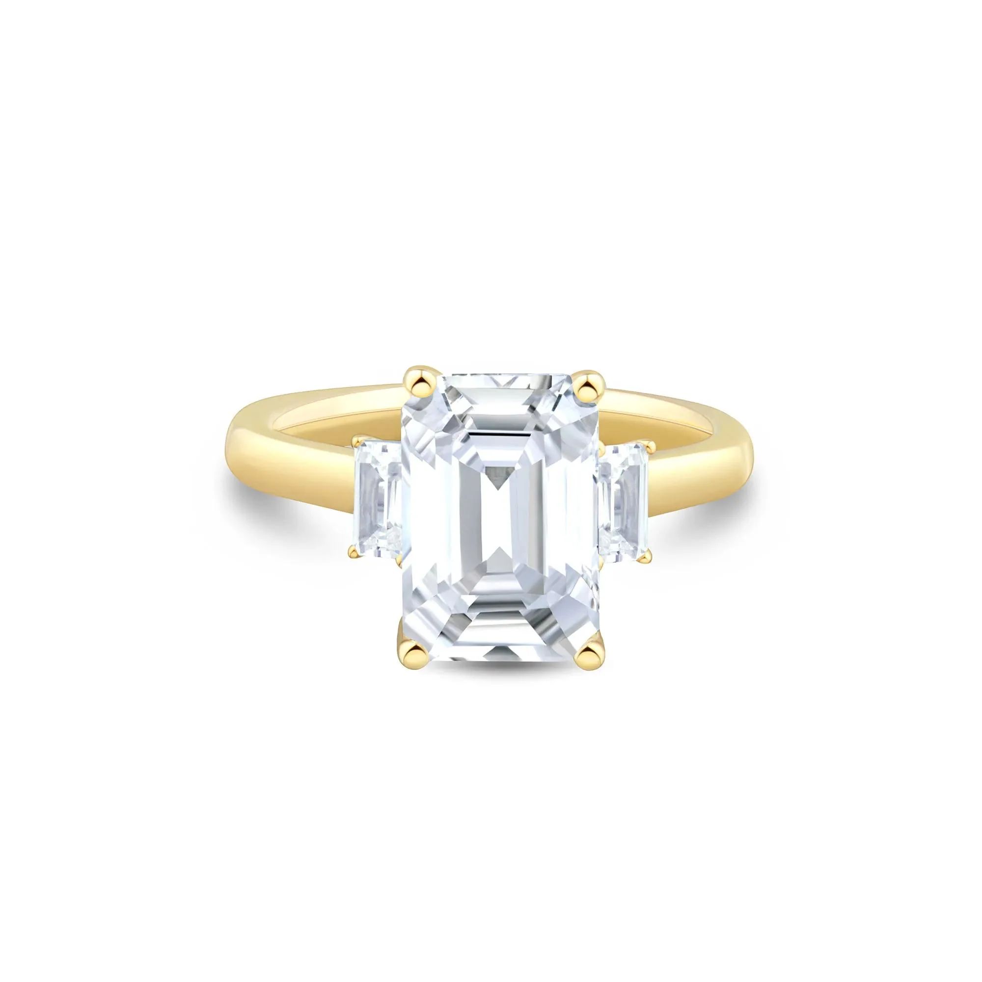 4 1/3 CT. Tw. Lab Grown Diamond Emerald-Cut Engagement Ring 14K Yellow Gold Size 9 1mm