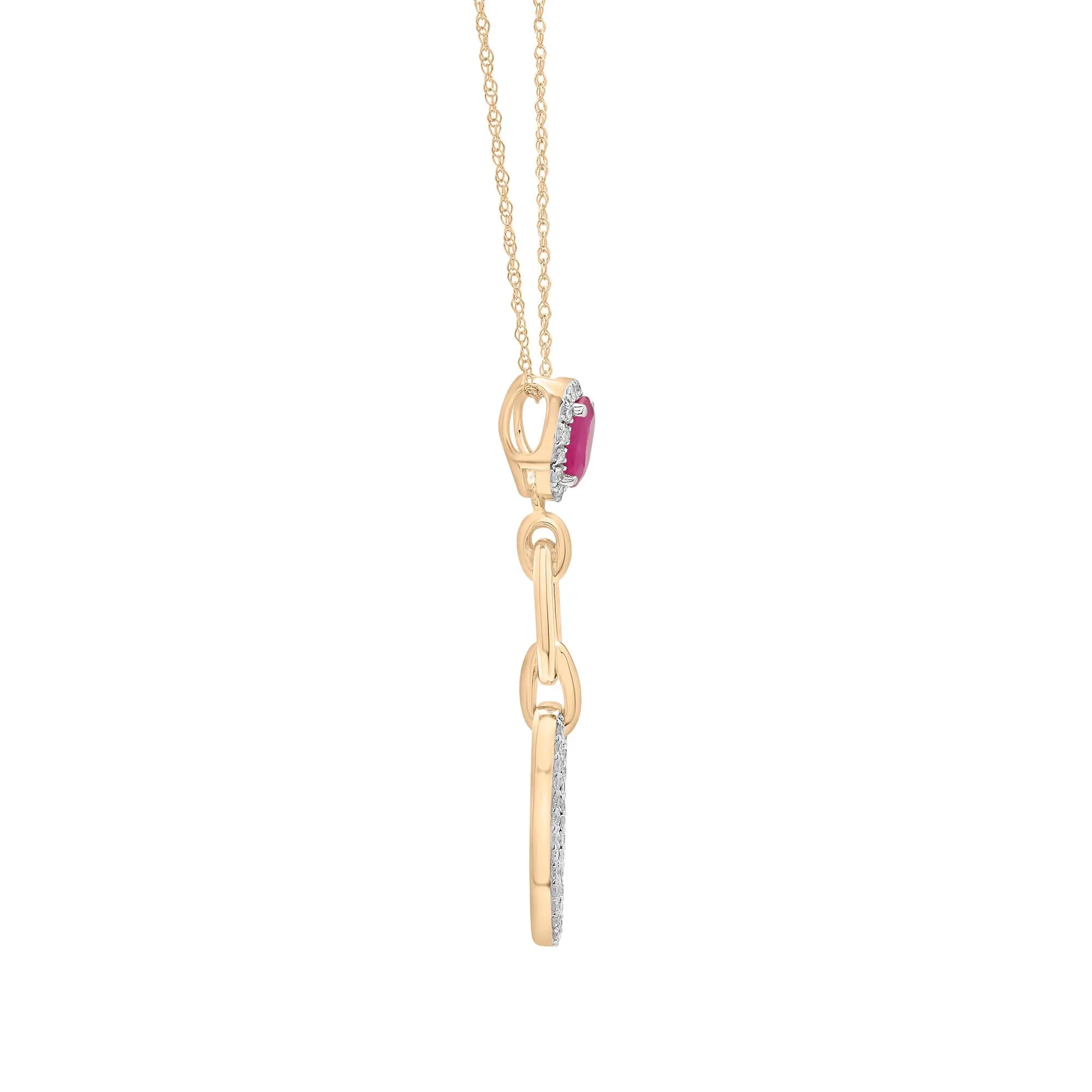 1/5 CT. Tw. Ruby and Diamond Pendant Necklace 14K Yellow Gold Size 18" - Image 2