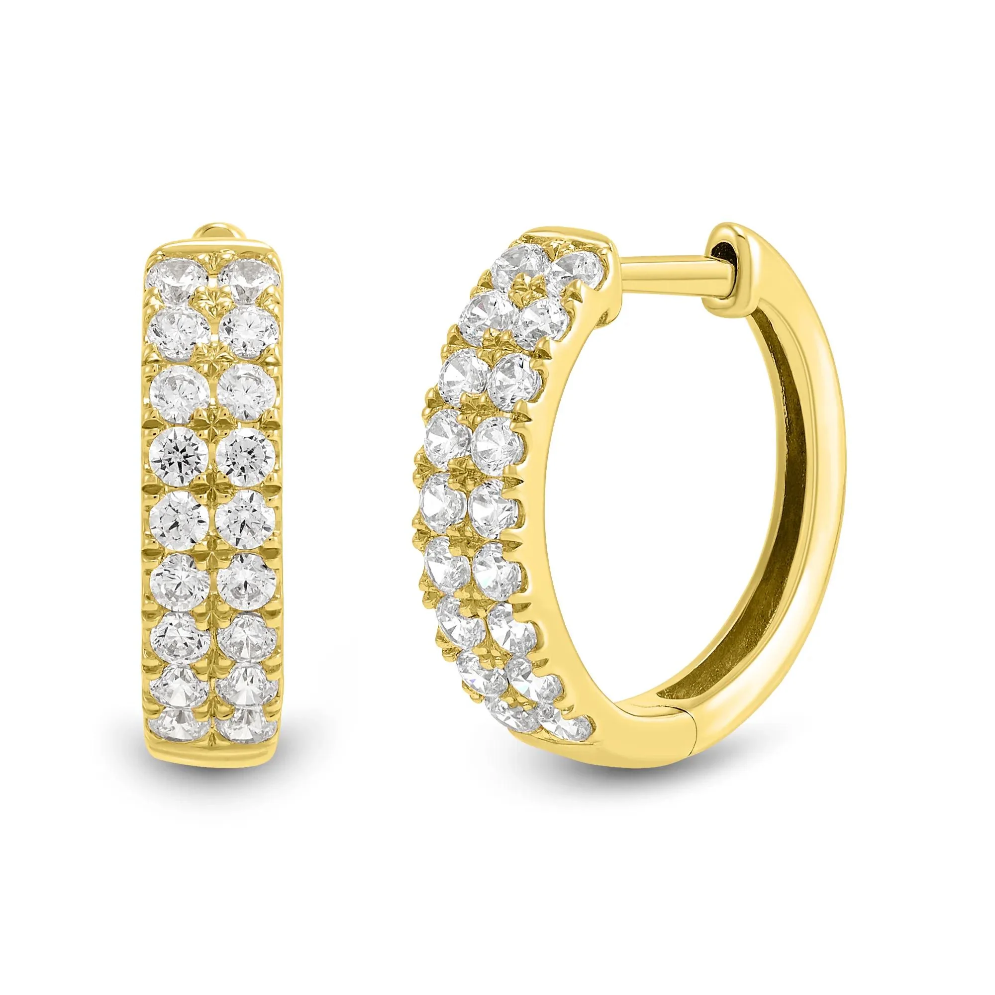 3/4 CT. Tw. Lab Grown Diamond Two-Row Hoop Earrings 14K Yellow Gold Size 15.00mm - Image 2