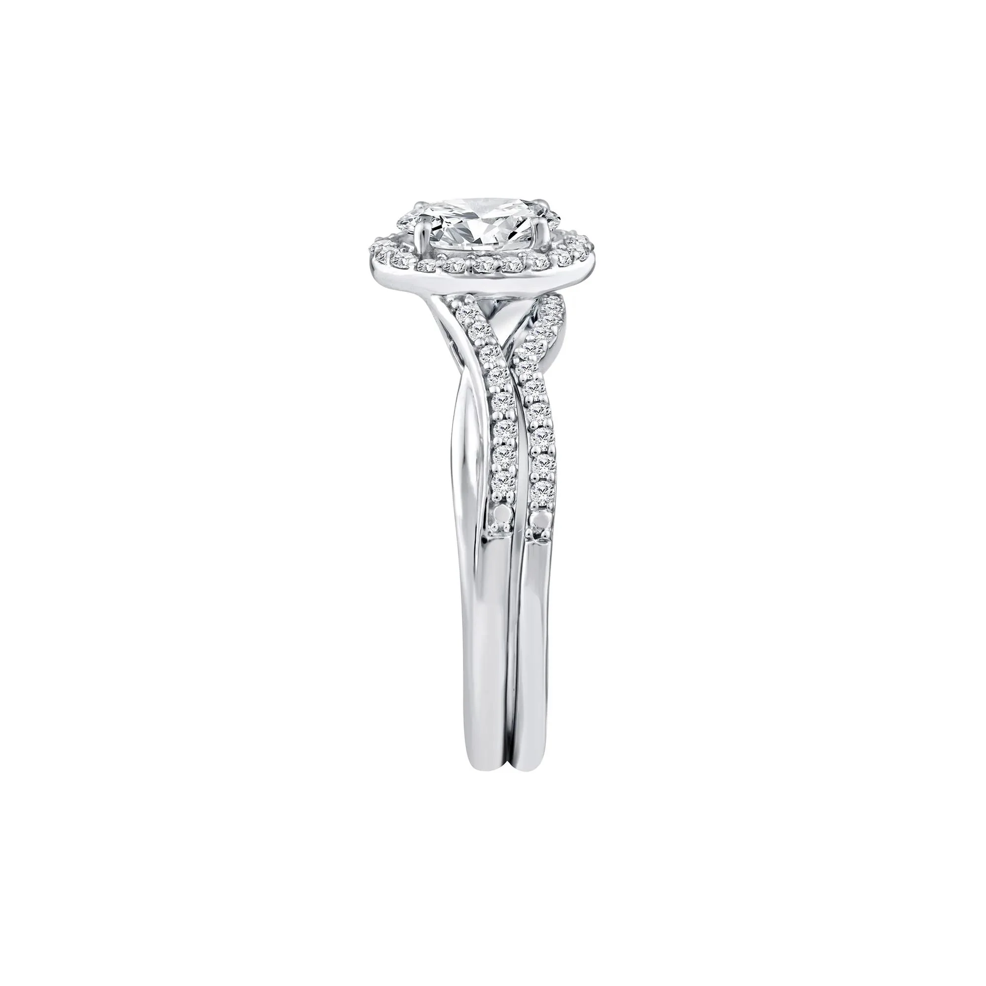 1 CT. Tw. Lab Grown Diamond Engagement Ring Set 10K White Gold Size 7.5 1.5mm - Image 3