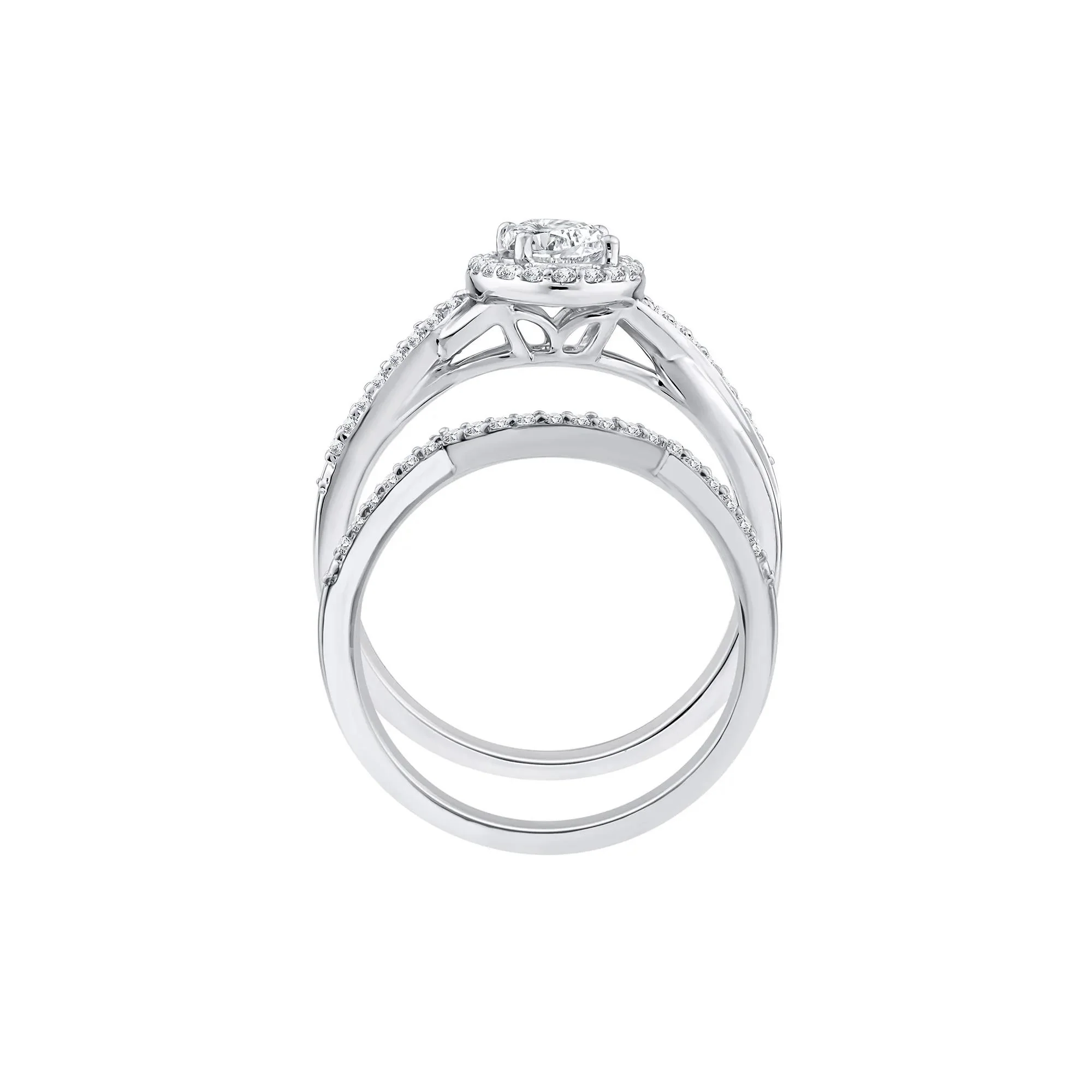 1 CT. Tw. Lab Grown Diamond Engagement Ring Set 10K White Gold Size 8.5 1.5mm - Image 2
