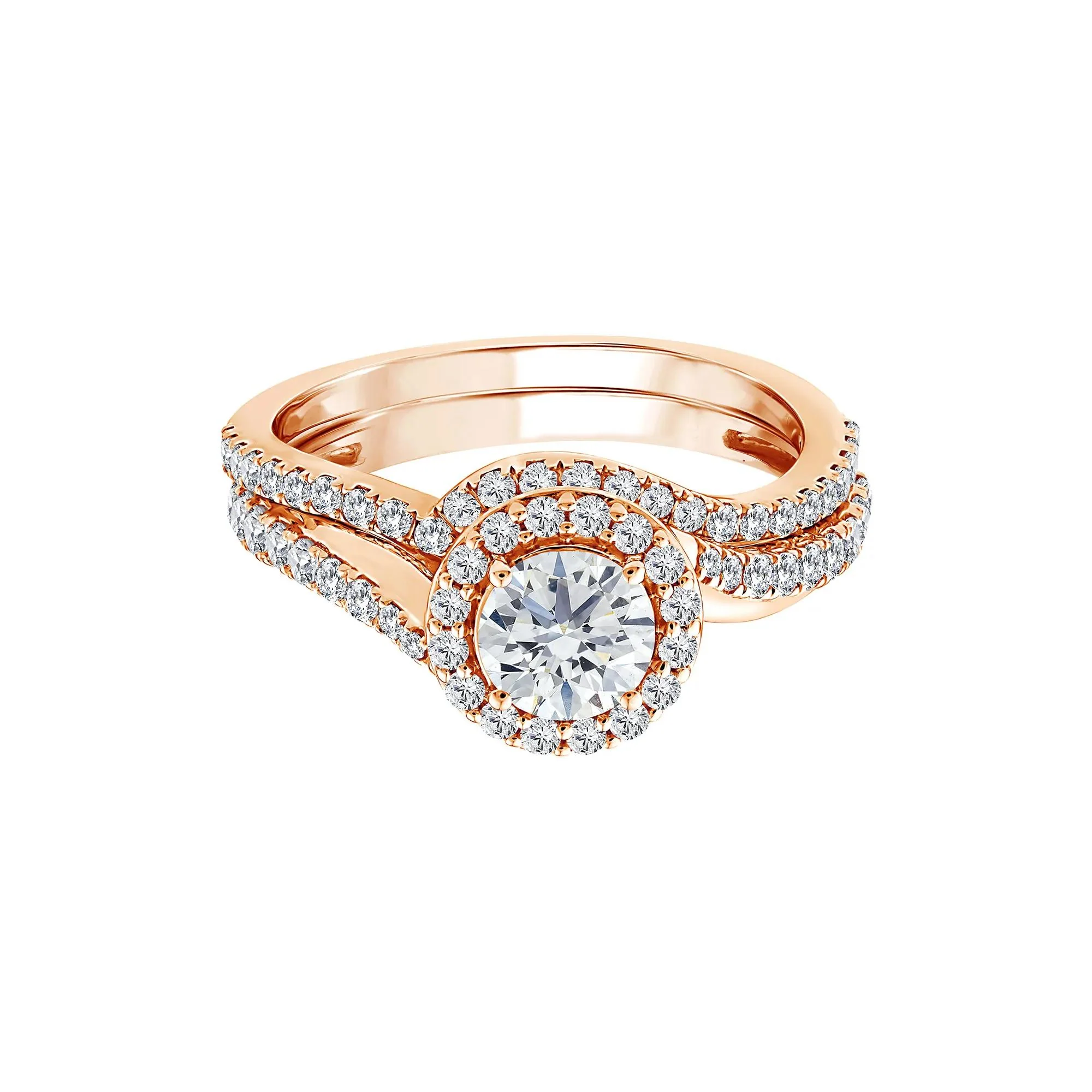 1/4 CT. Tw. Lab Grown Diamond Engagement Ring Set 10K Rose Gold Size 6.5 1mm