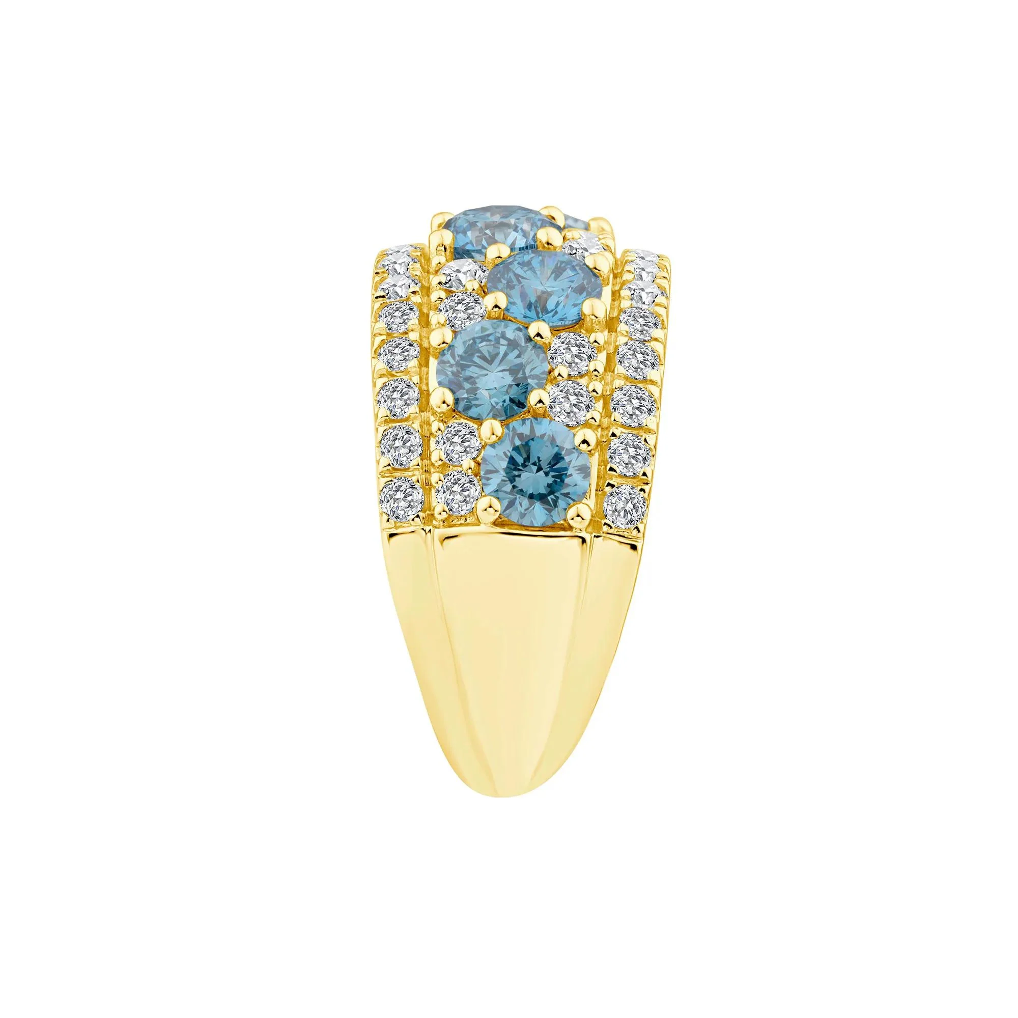 3 1/2 CT. Tw. Lab Grown Diamond Blue and White Band Ring 10K Yellow Gold Round Brilliant Cut Size 6 2.5mm - Image 3