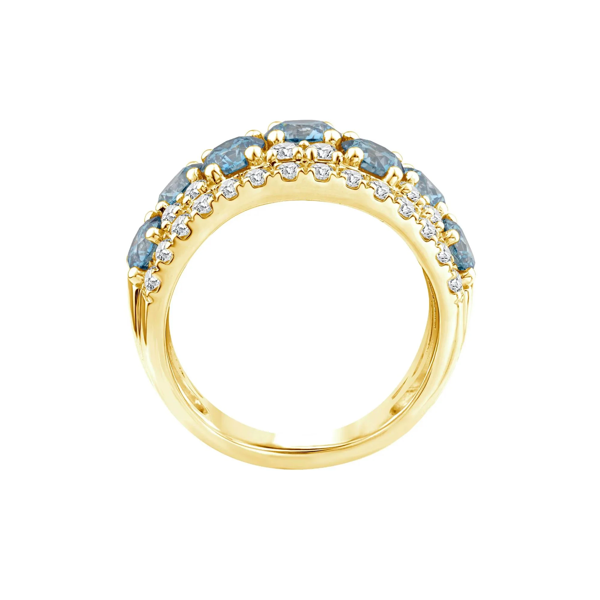 3 1/2 CT. Tw. Lab Grown Diamond Blue and White Band Ring 10K Yellow Gold Round Brilliant Cut Size 9 2.5mm - Image 2