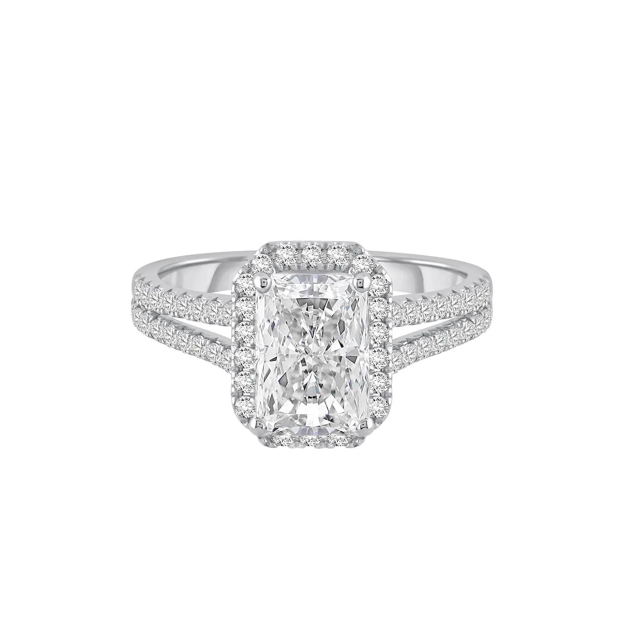 3 CT. Tw. Lab Grown Diamond Radiant-Cut Halo Engagement Ring 14K White Gold Size 6.5 11.5mm