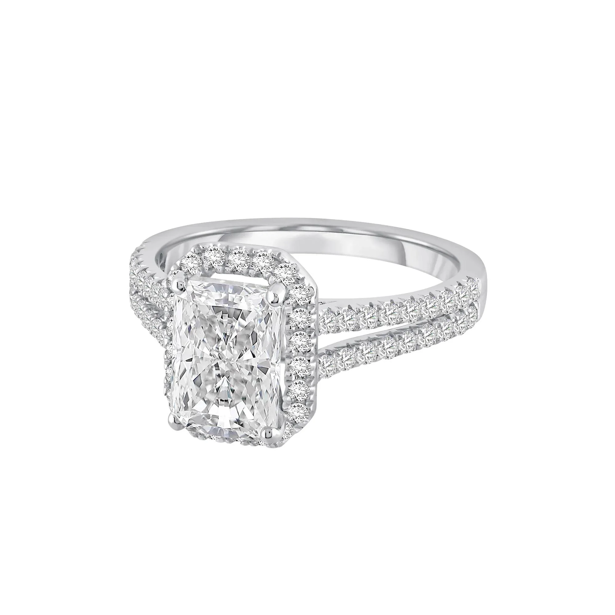 3 CT. Tw. Lab Grown Diamond Radiant-Cut Halo Engagement Ring 14K White Gold Size 8 11.5mm - Image 4