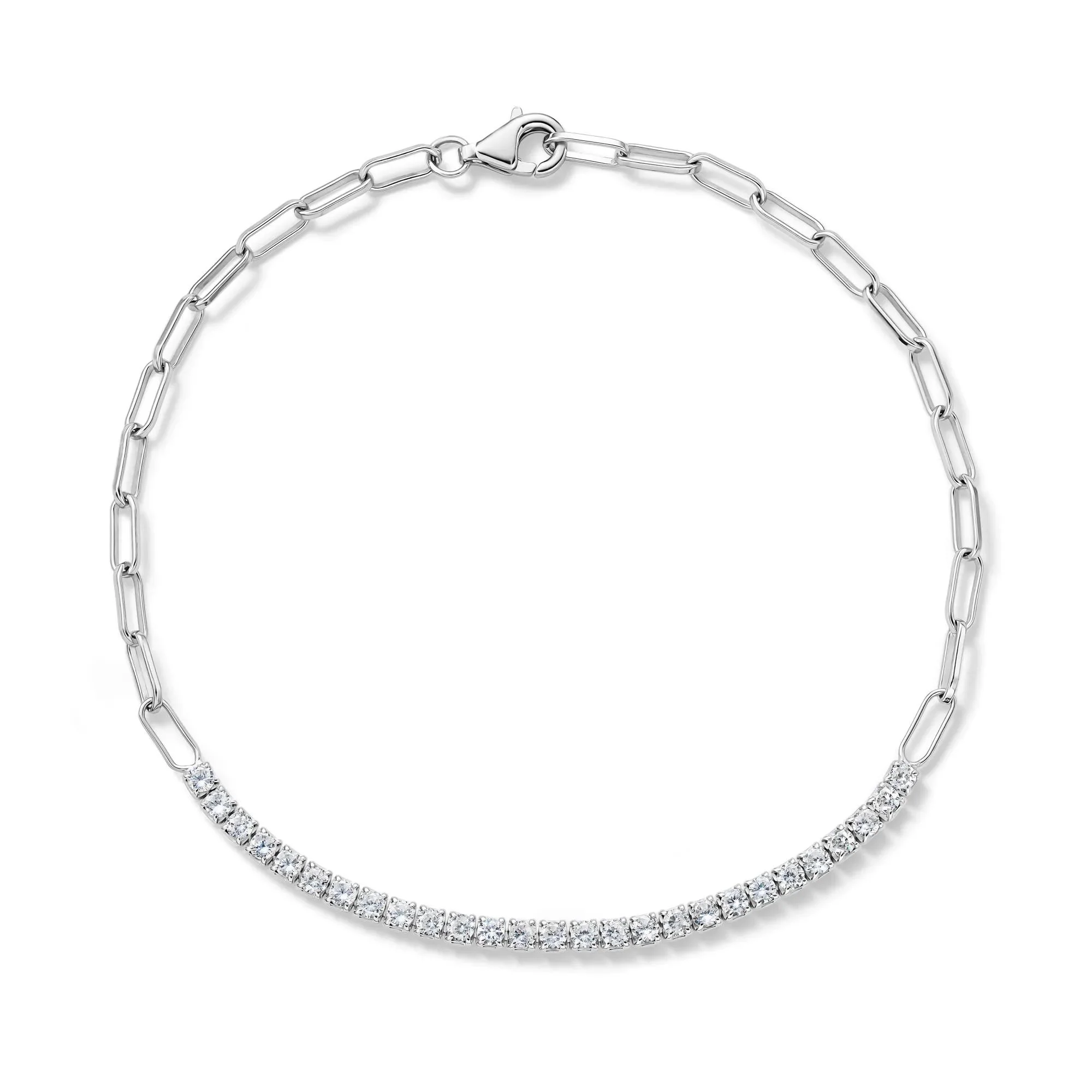 Lab-Created White Sapphire Paperclip Bracelet .925 Sterling Silver Size 100.00mm - Image 3