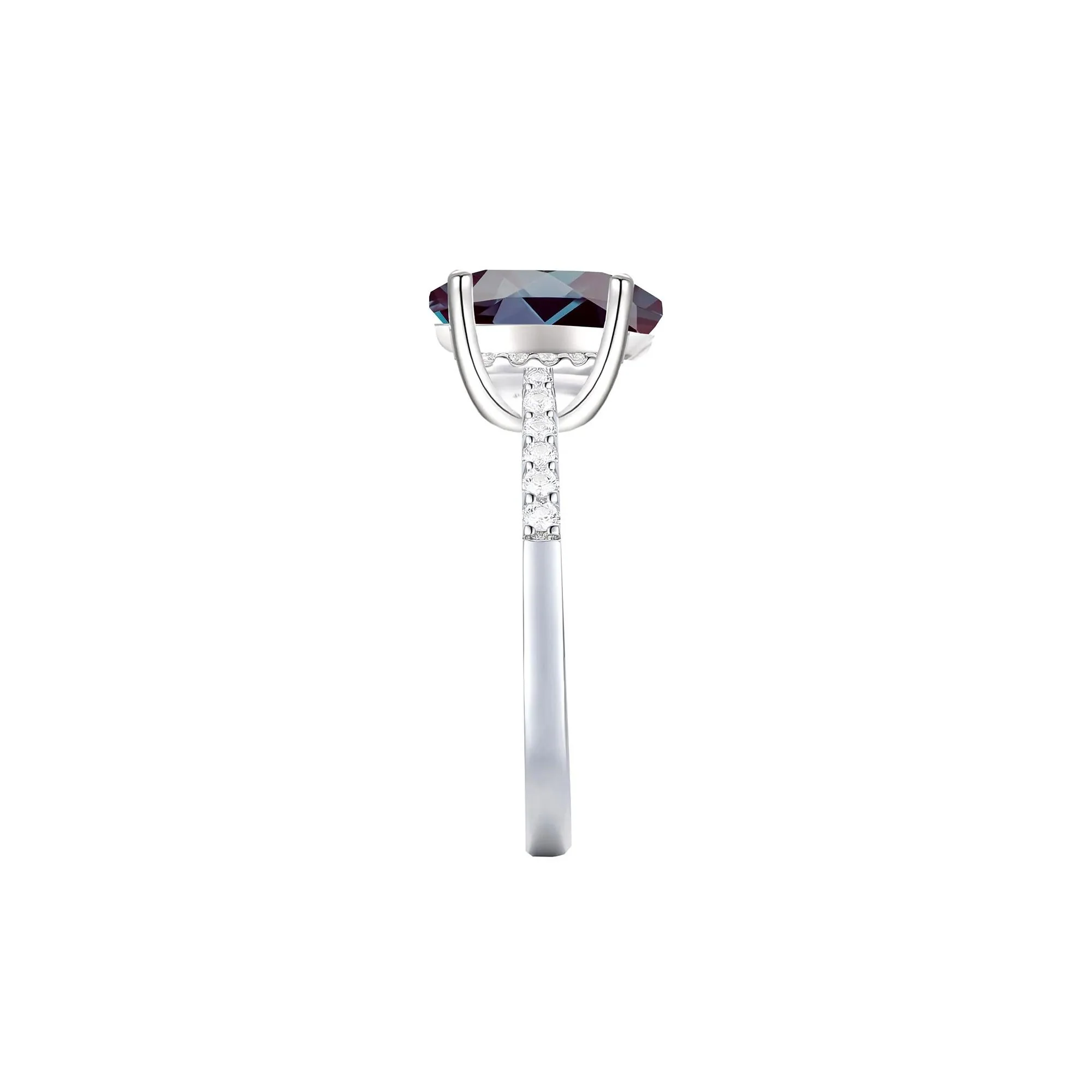 1/7 CT. Tw. Lab-Created Alexandrite and Diamond Ring 10K White Gold Size 6.5 1mm - Image 2
