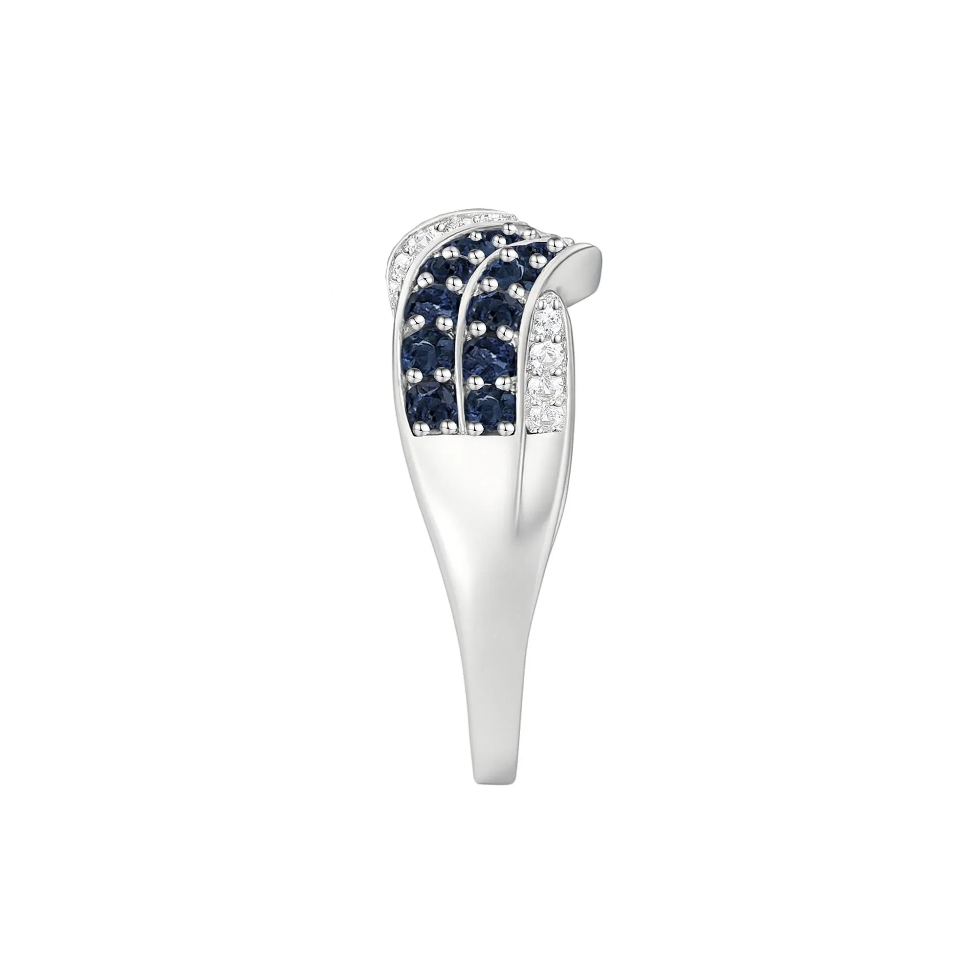 1/4 CT. Tw. Blue Sapphire & Diamond Band Ring 10K White Gold Size 8 1mm - Image 2