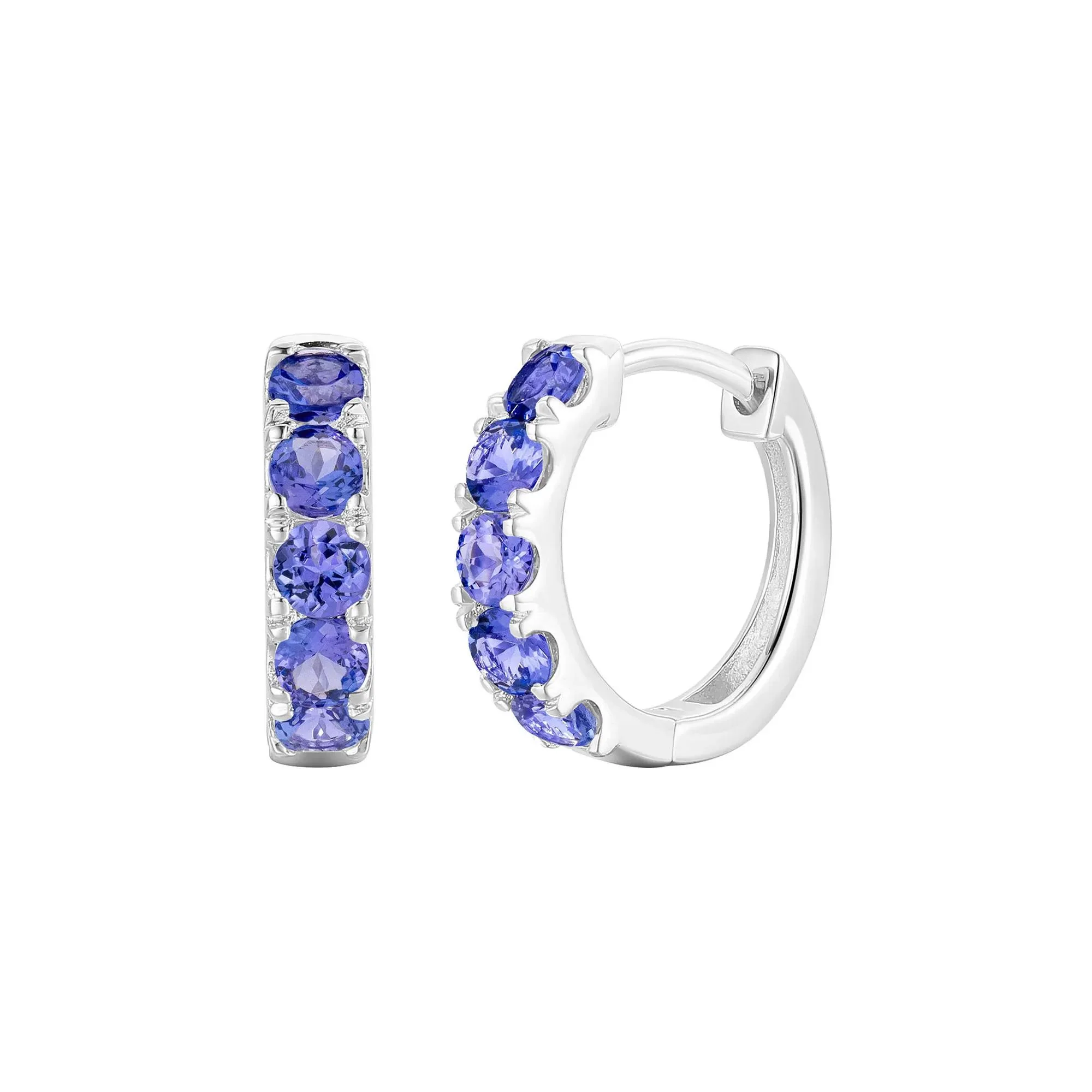 Tanzanite Hoop Earrings 10K Yellow Gold White Size 3.50mm