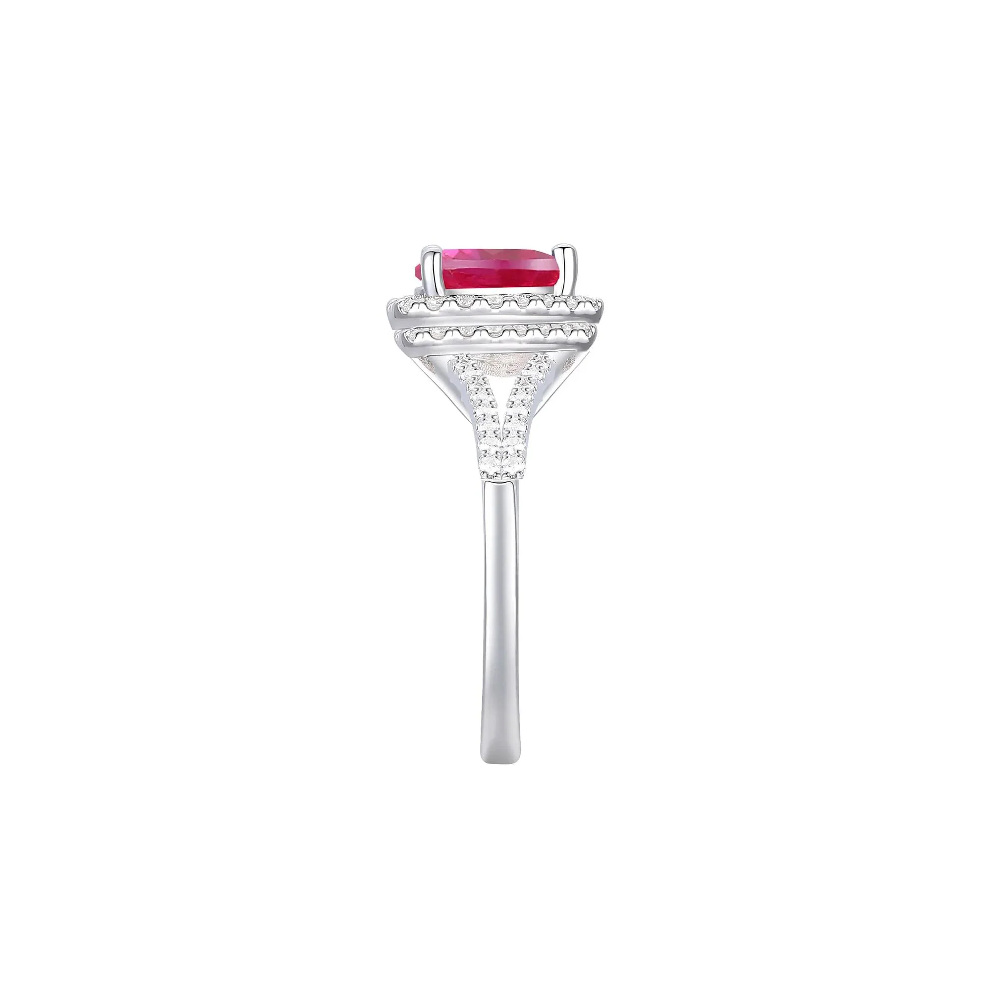 Lab-Created Ruby and Lab-Created White Sapphire Halo Ring .925 Sterling Silver Size 6 1mm - Image 3
