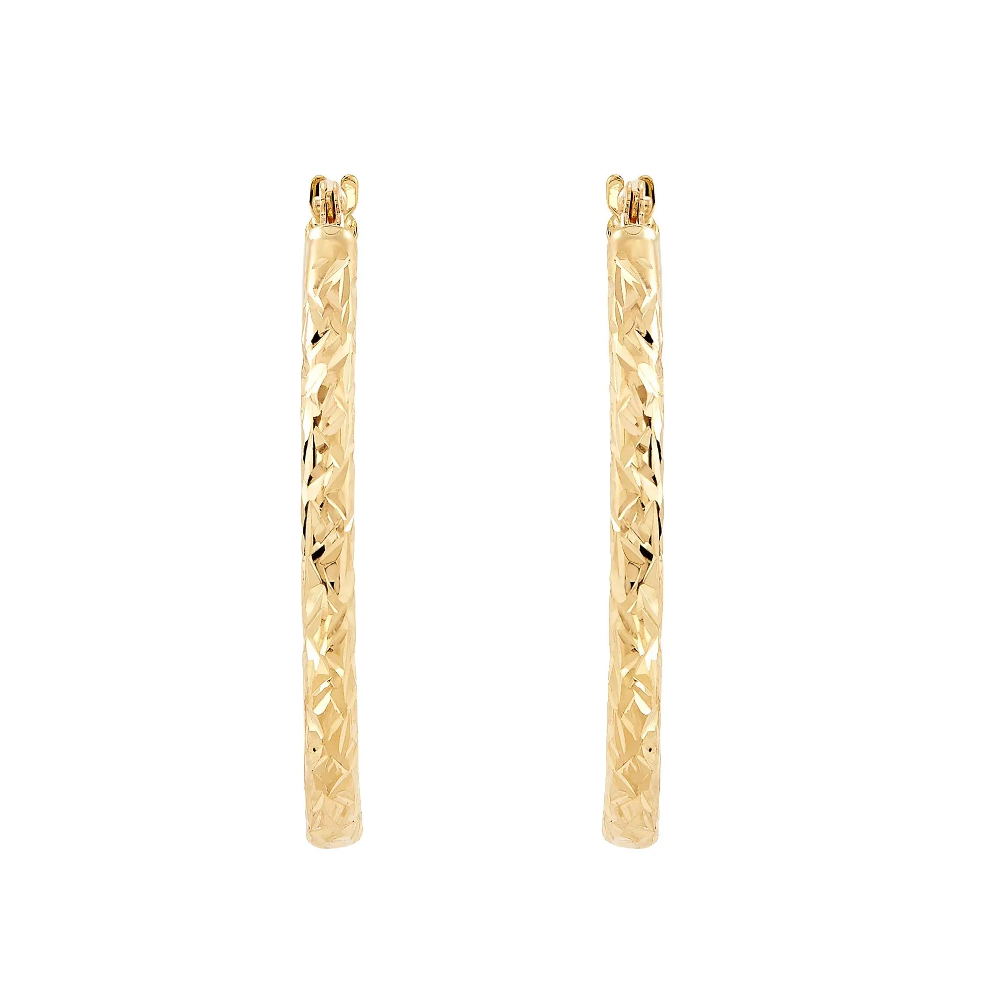 Crystal Cut Oval Hoop Earrings 10K Yellow Gold 25x Size 20.00mm - Image 2
