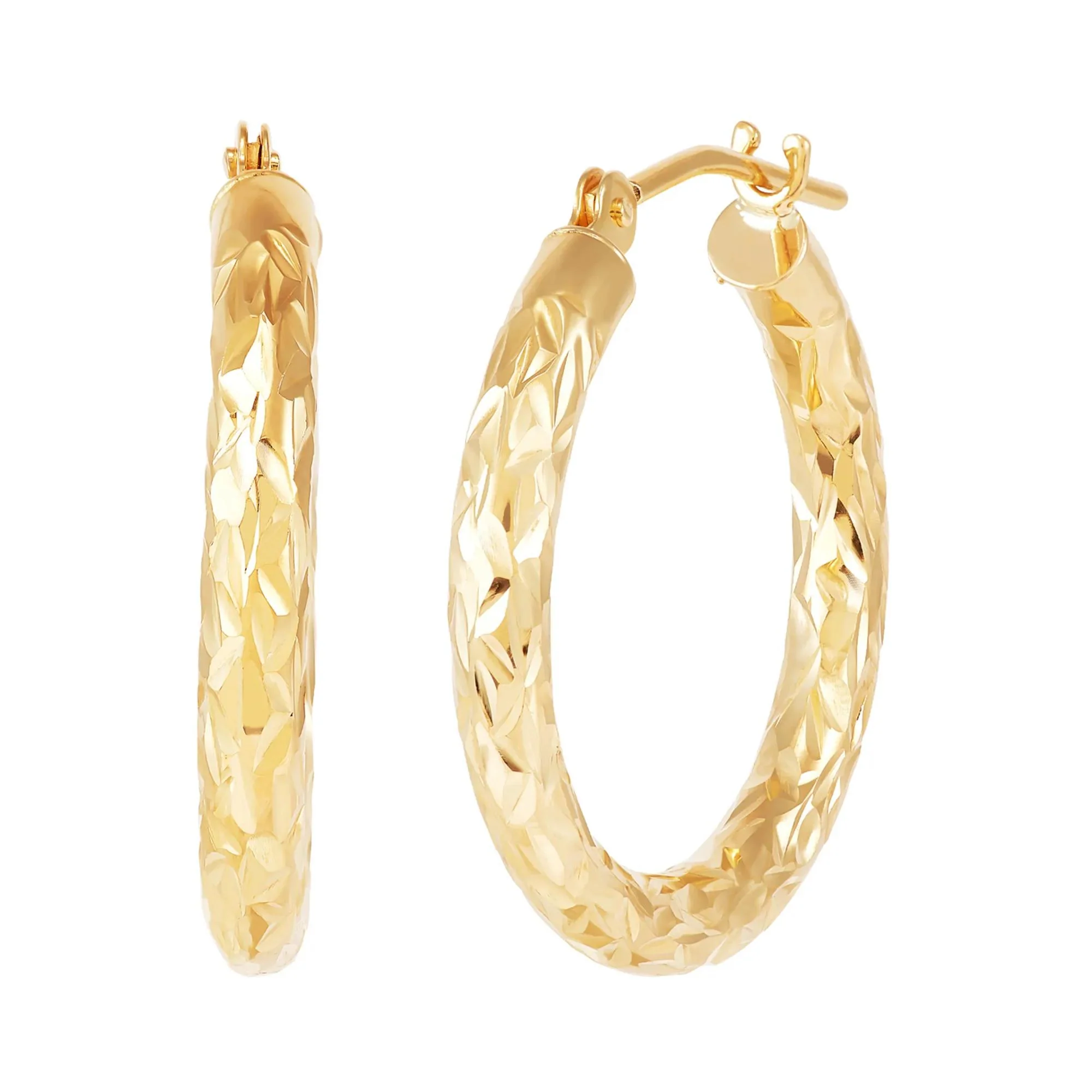 Crystal Cut Hoop Earrings 10K Yellow Gold Size 18.00mm - Image 3