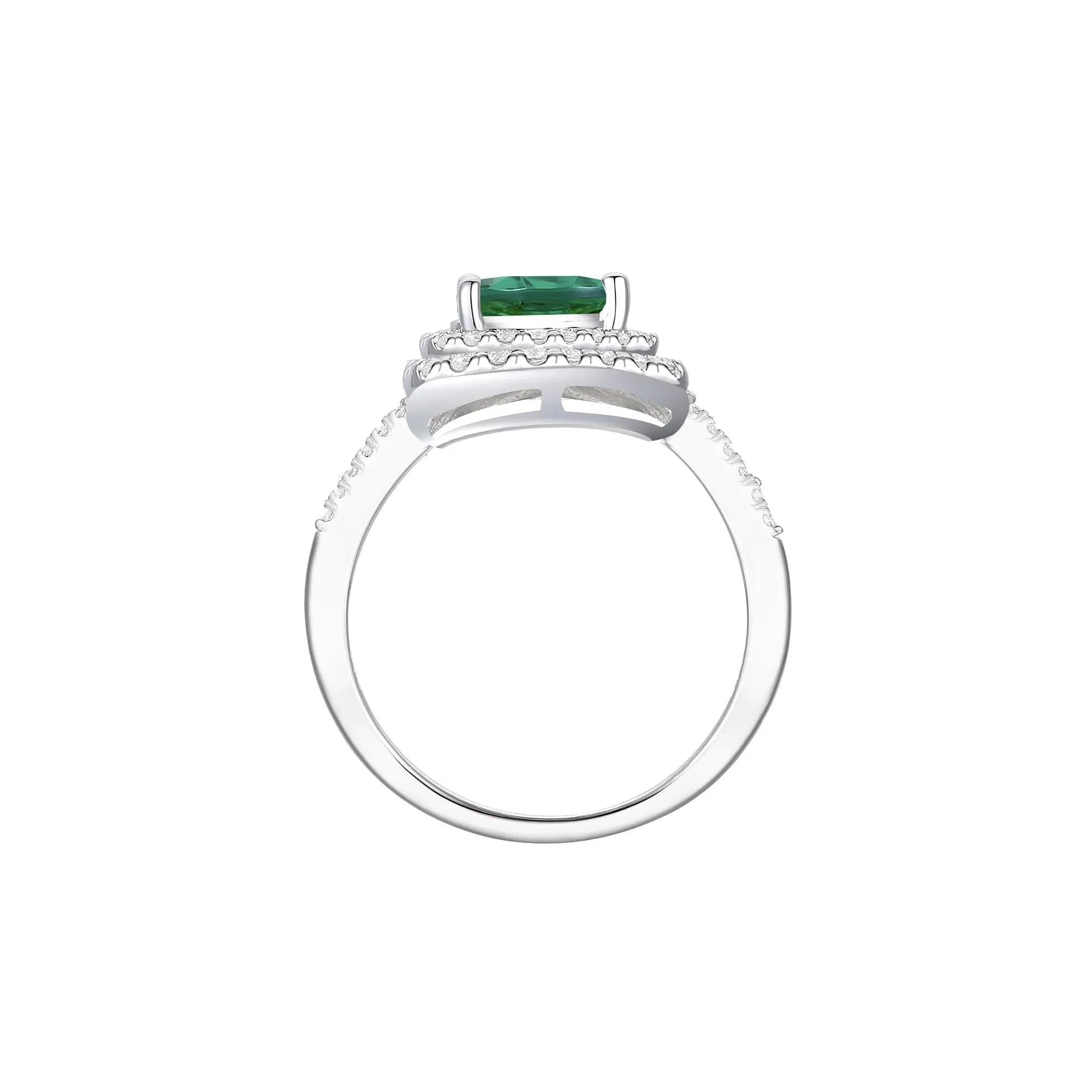 Lab-Created Emerald & Lab-Created White Sapphire Halo Ring .925 Sterling Silver Size 6 1mm - Image 2