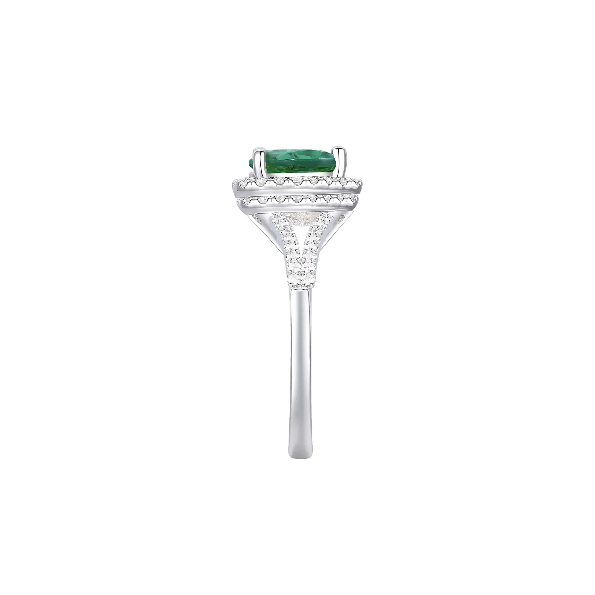 Lab-Created Emerald & Lab-Created White Sapphire Halo Ring .925 Sterling Silver Size 6 1mm - Image 3