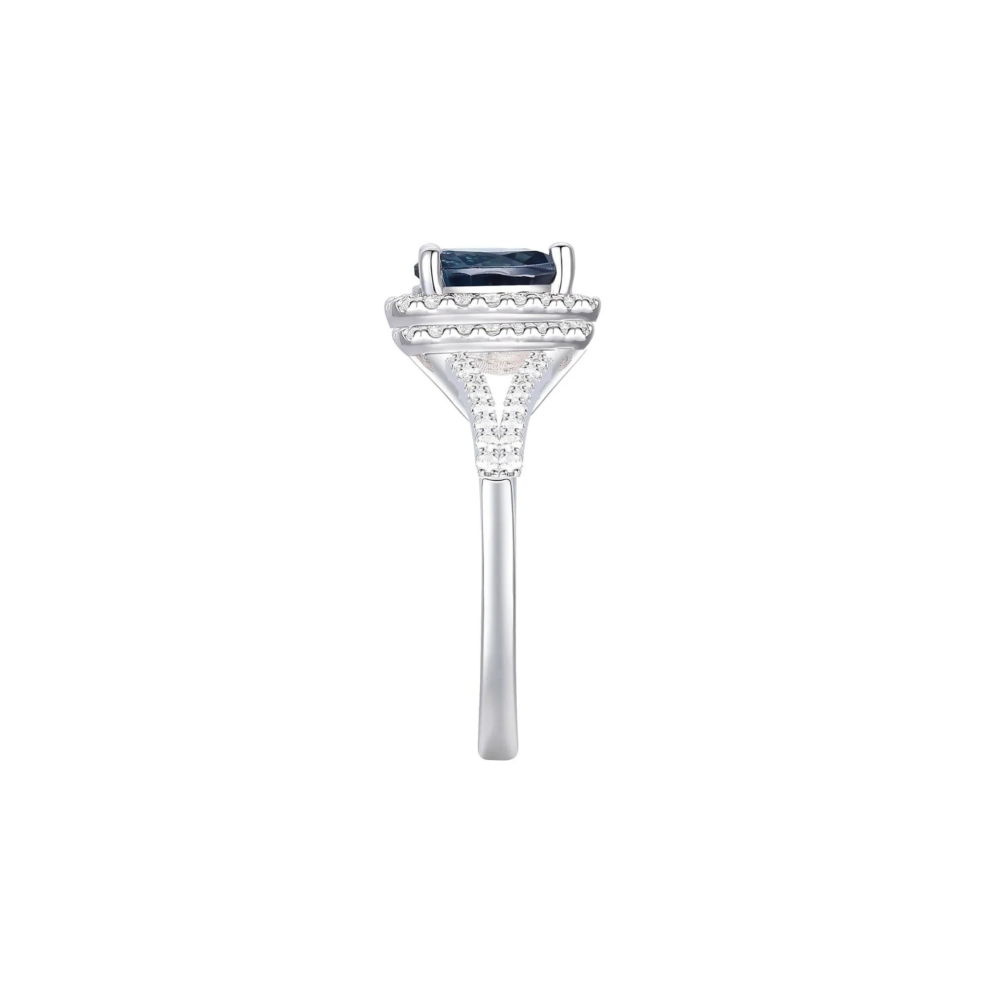 Lab-Created Gemstone & Lab-Created White Sapphire Halo Ring .925 Sterling Silver Size 7.5 1mm - Image 3