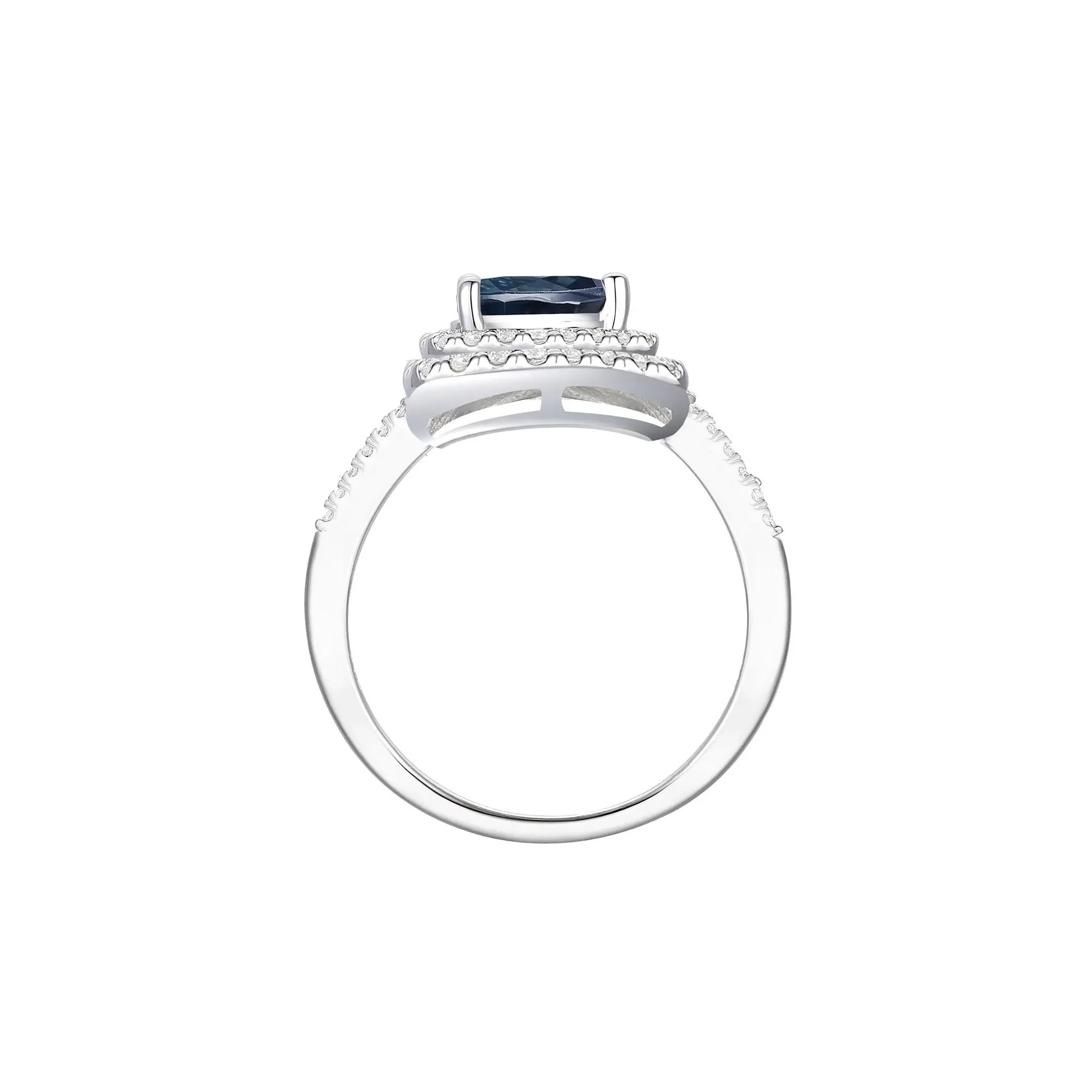 Lab-Created Gemstone & Lab-Created White Sapphire Halo Ring .925 Sterling Silver Size 8 1mm - Image 2