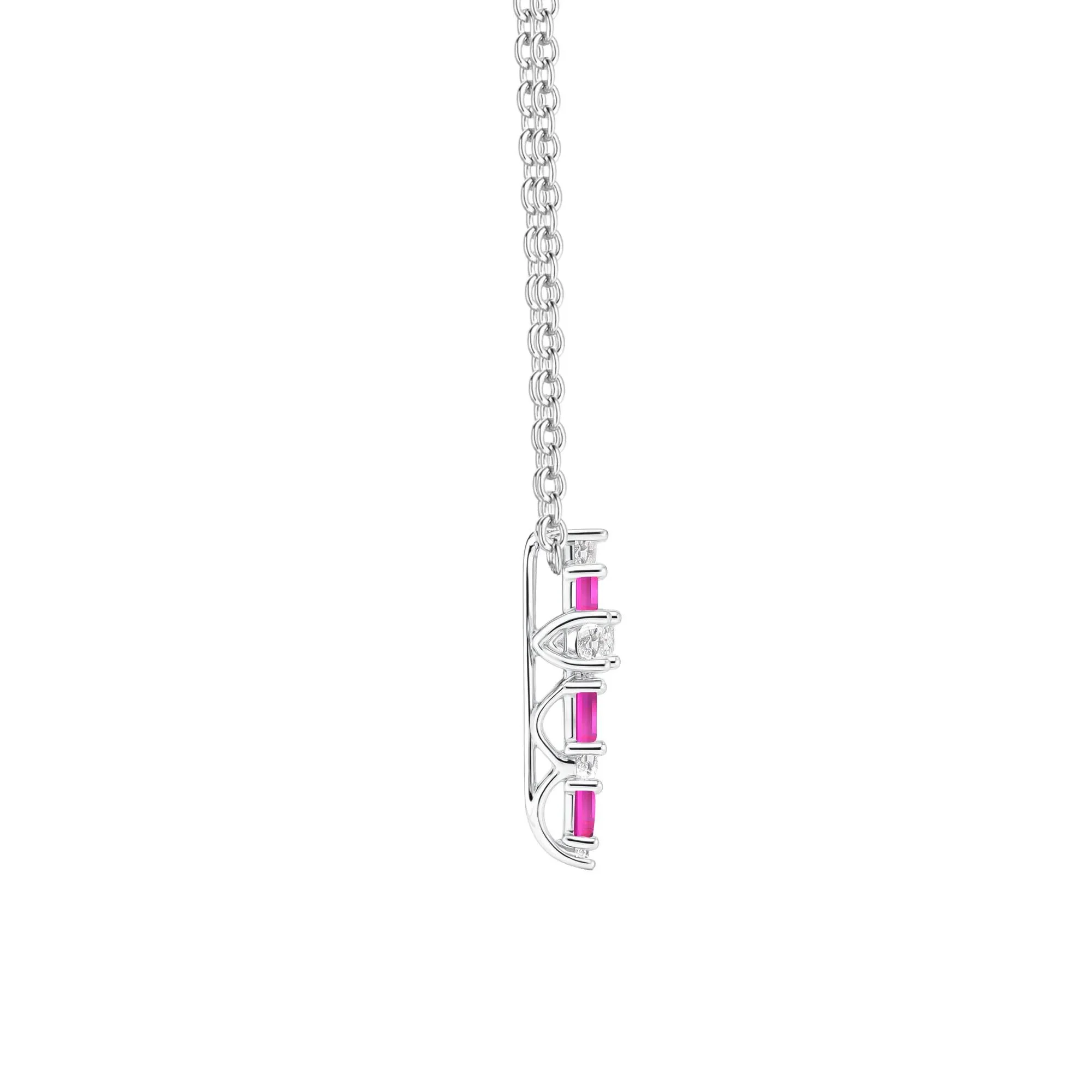 Lab-Created Ruby & Lab-Created White Sapphire Cross Pendant Necklace .925 Sterling Silver Size 18" - Image 2