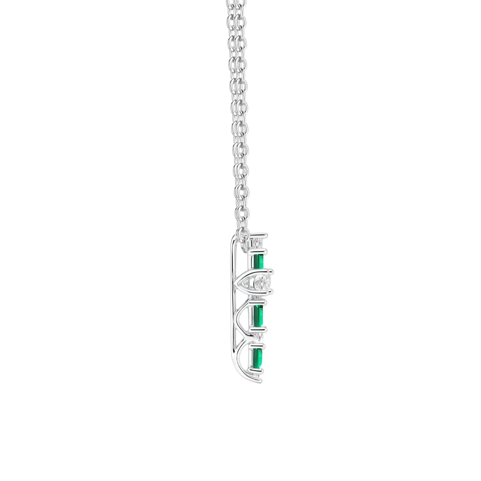 Lab-Created Emerald & Lab-Created White Sapphire Cross Pendant Necklace .925 Sterling Silver Size 18" - Image 2