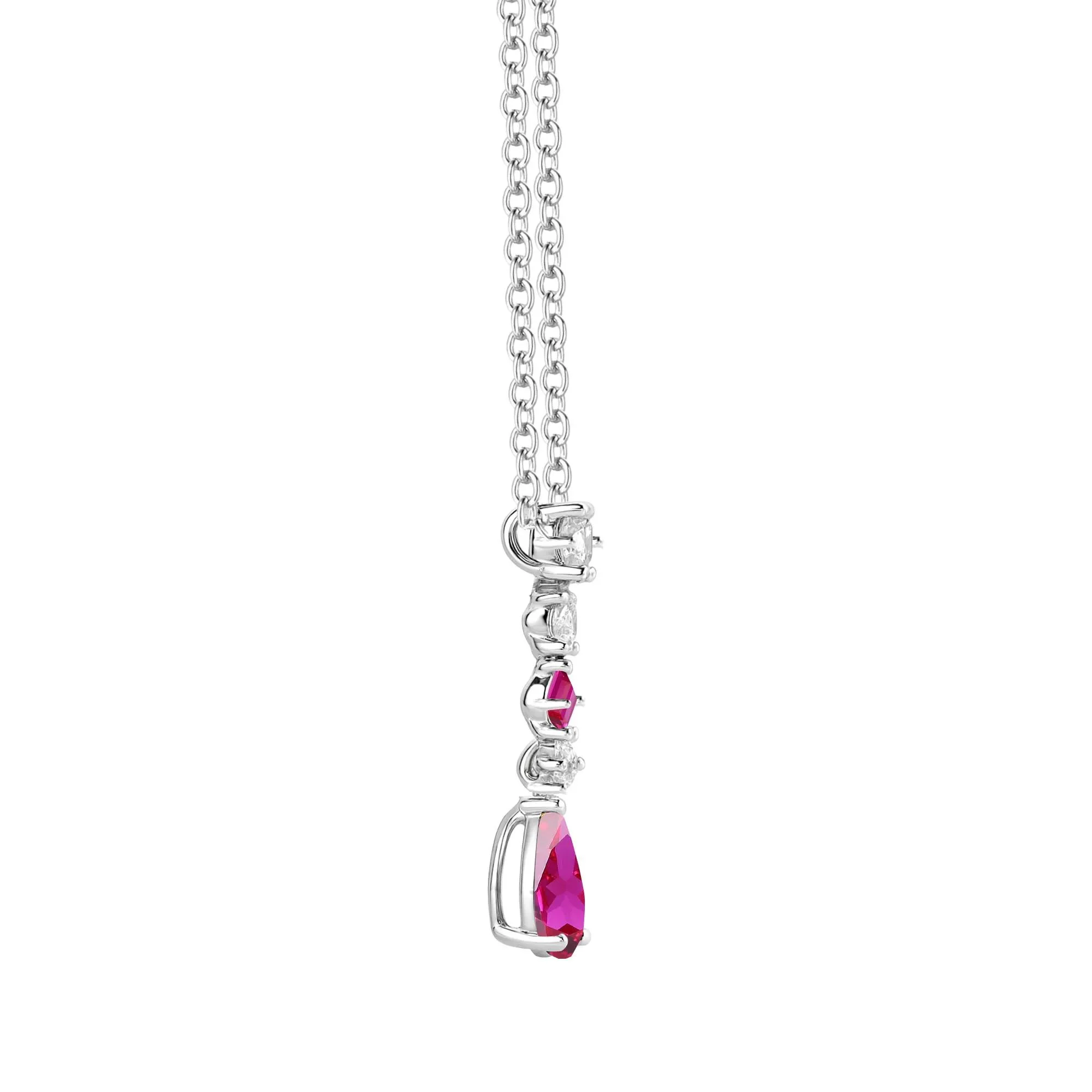 Lab-Created Ruby & Lab-Created White Sapphire Drop Pendant Necklace .925 Sterling Silver Size 18" - Image 2