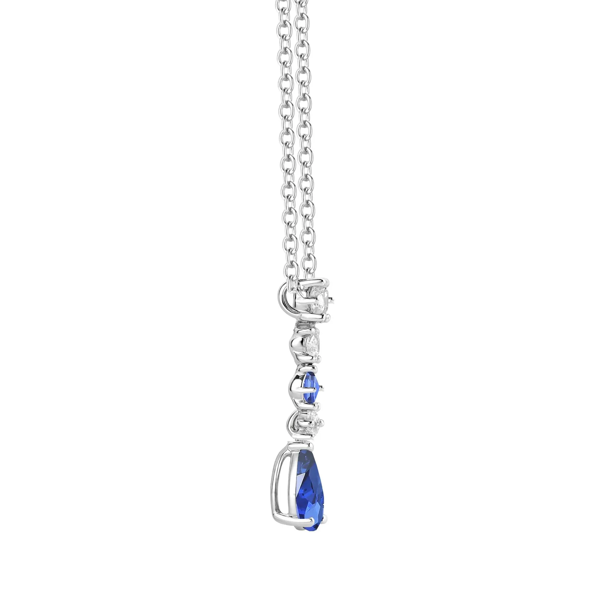 Lab-Created Blue Sapphire & Lab-Created White Sapphire Drop Pendant Necklace .925 Sterling Silver Size 18" - Image 2