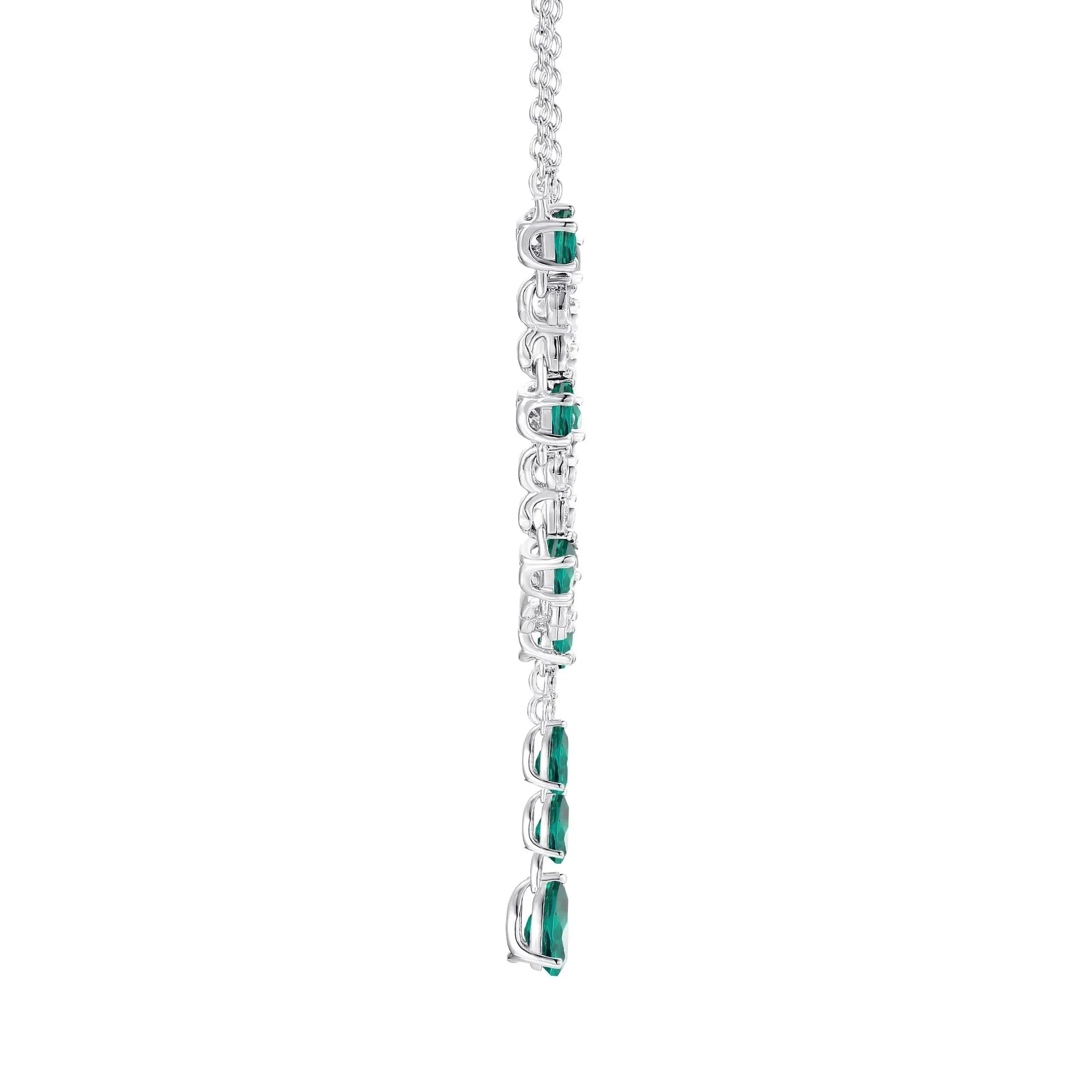 Lab-Created Emerald & Lab-Created White Sapphire Y-Neck Pendant Necklace .925 Sterling Silver Size 18" - Image 2