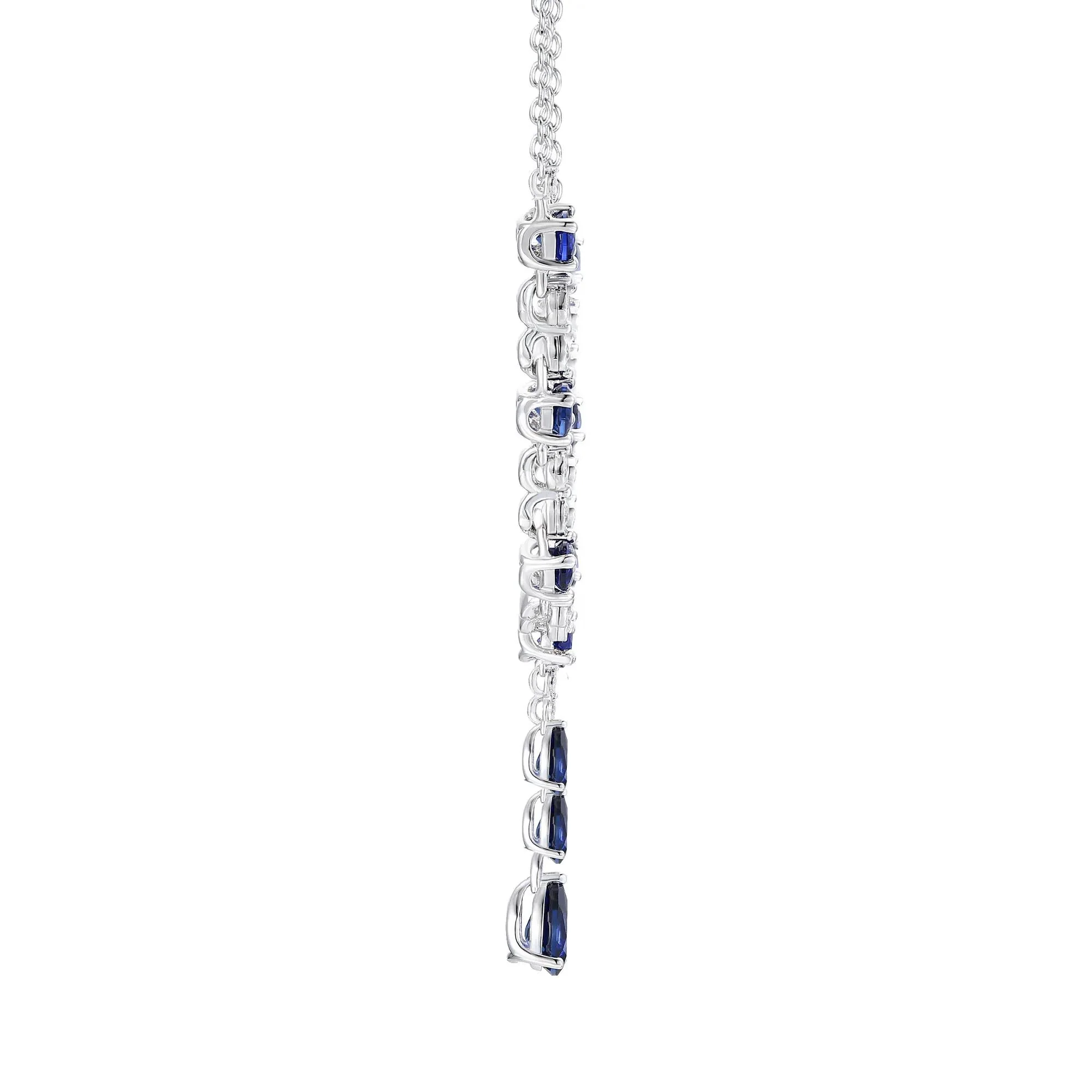 Lab-Created Blue Sapphire & Lab-Created White Sapphire Y-Neck Pendant Necklace .925 Sterling Silver Size 18" - Image 2