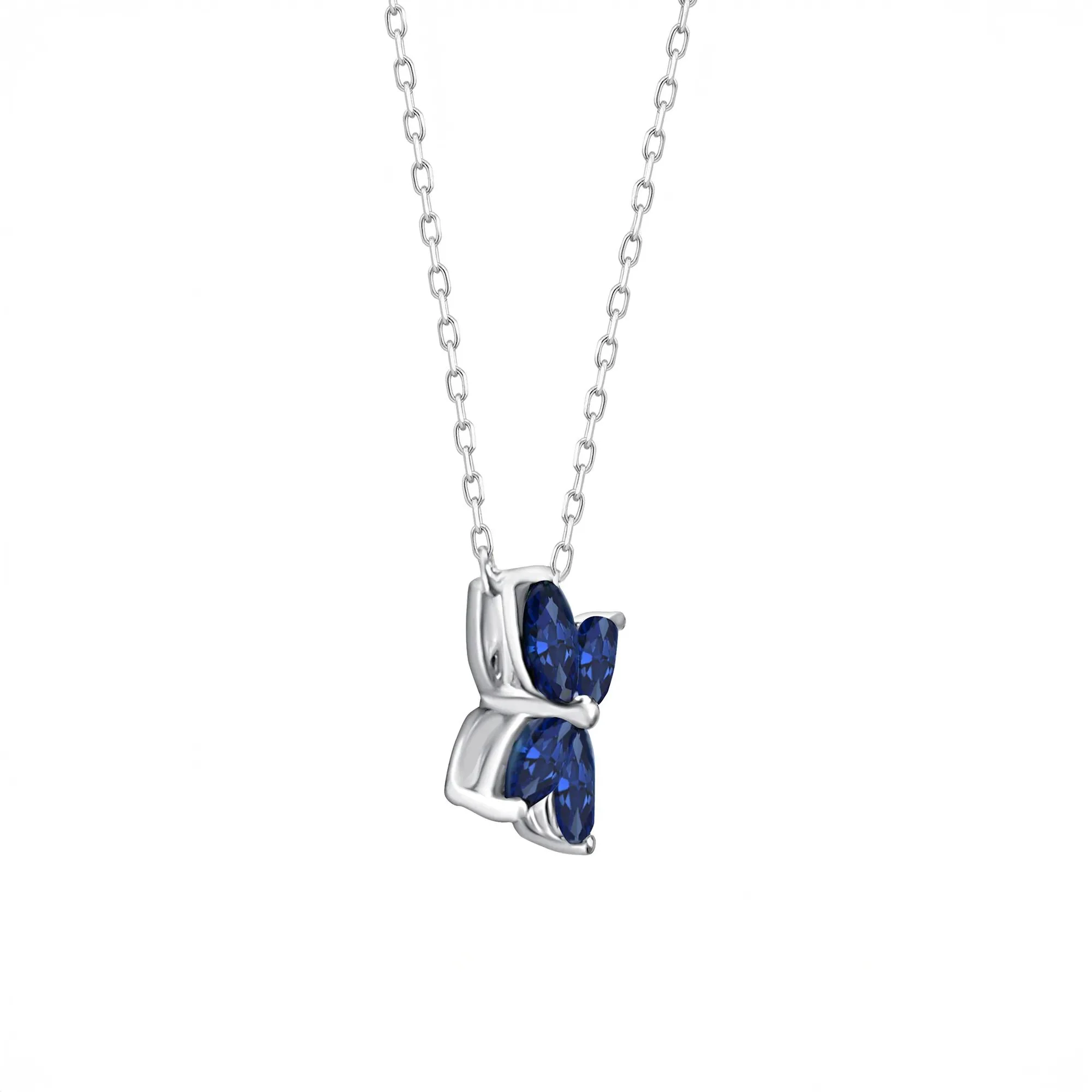 Marquise Blue Sapphire Pendant Necklace 10K White Gold Size 18" - Image 2
