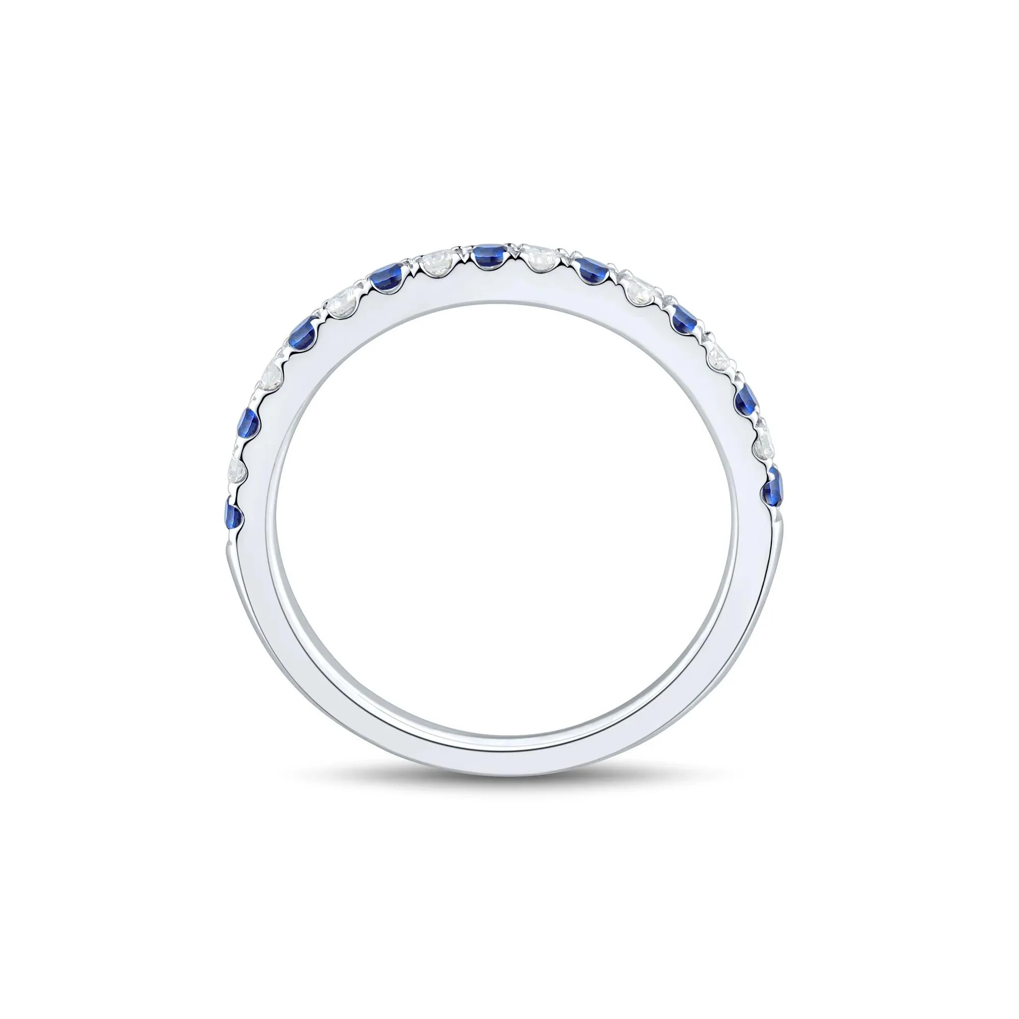 1/7 CT. Tw. Lab Grown Diamond & Lab-Created Blue Sapphire Anniversary Band Ring 14K White Gold Size 6 1.5mm - Image 3