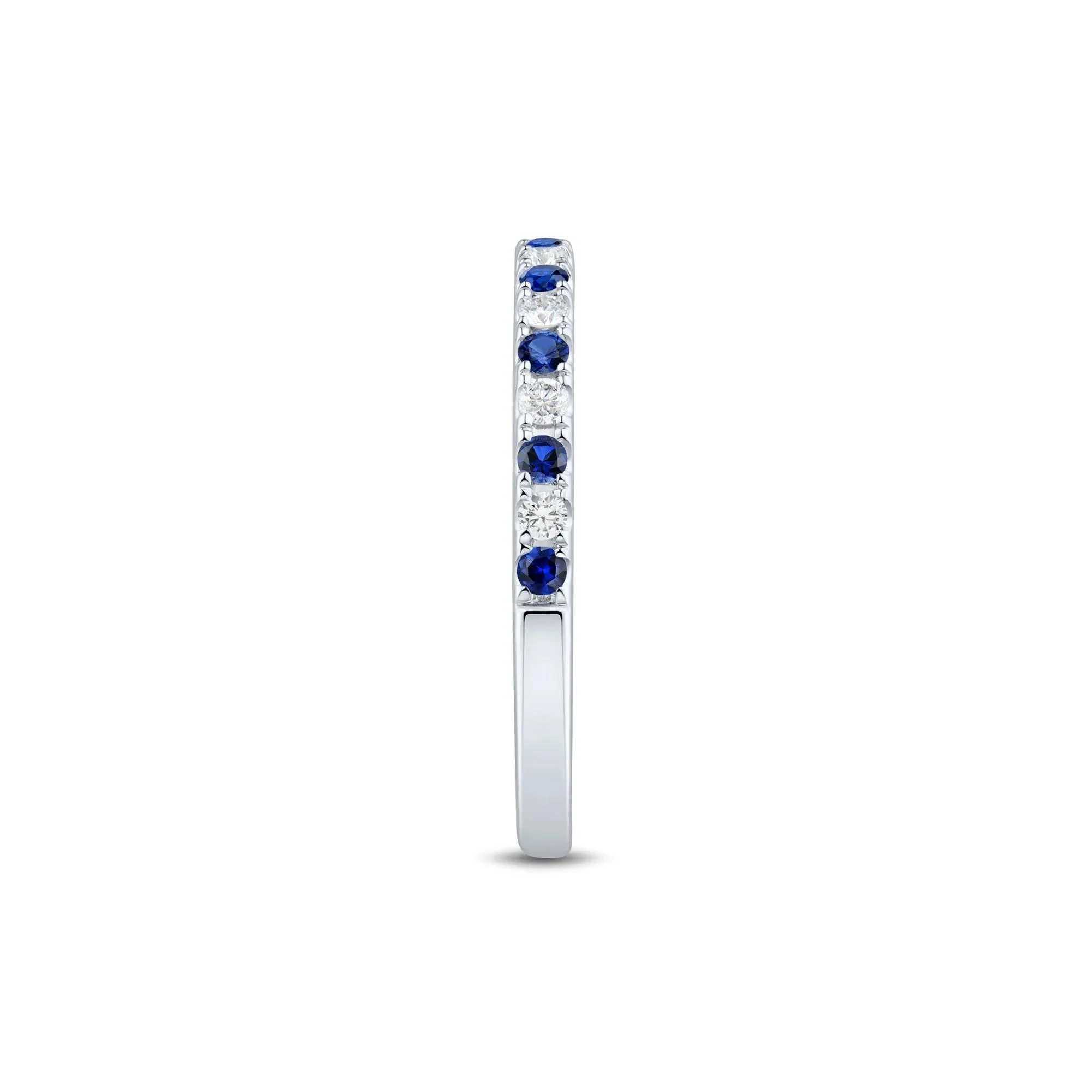 1/7 CT. Tw. Lab Grown Diamond & Lab-Created Blue Sapphire Anniversary Band Ring 14K White Gold Size 7 1.5mm - Image 2