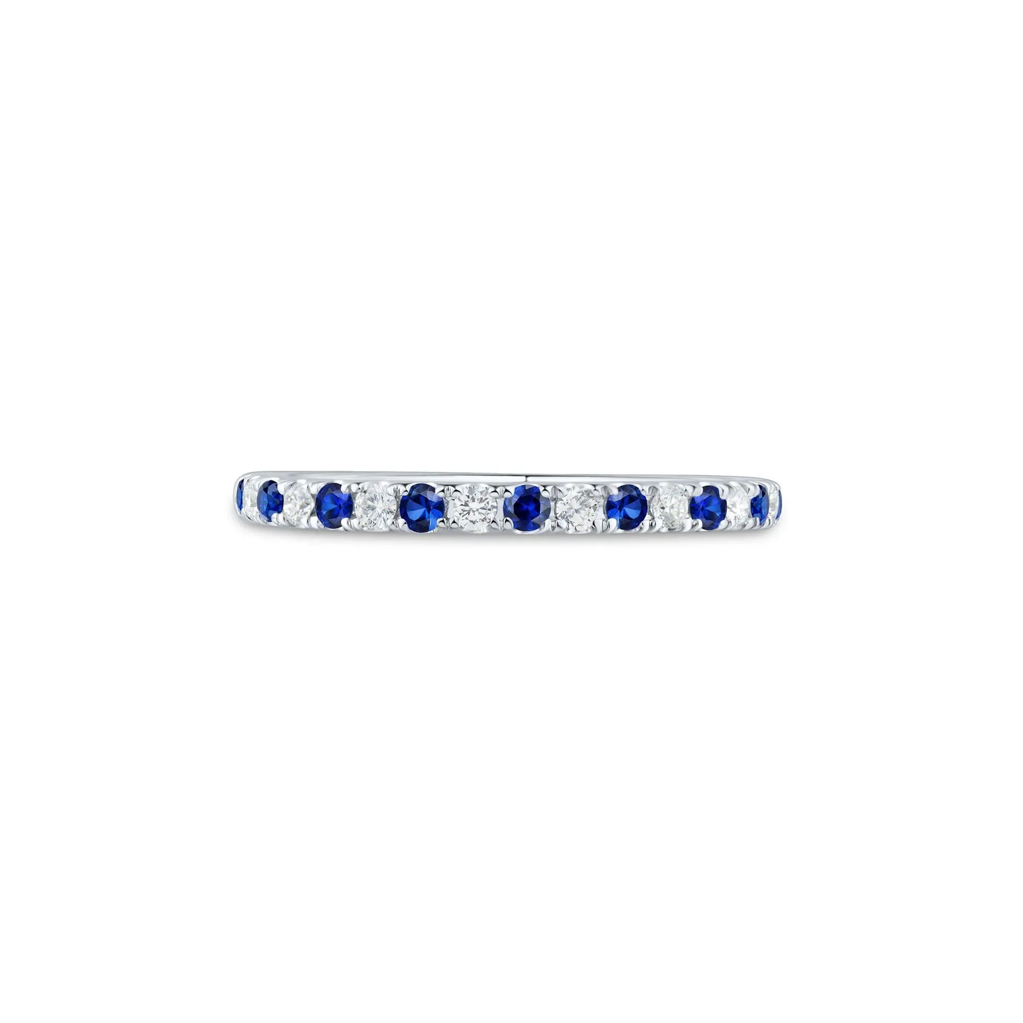 1/7 CT. Tw. Lab Grown Diamond & Lab-Created Blue Sapphire Anniversary Band Ring 14K White Gold Size 7.5 1.5mm