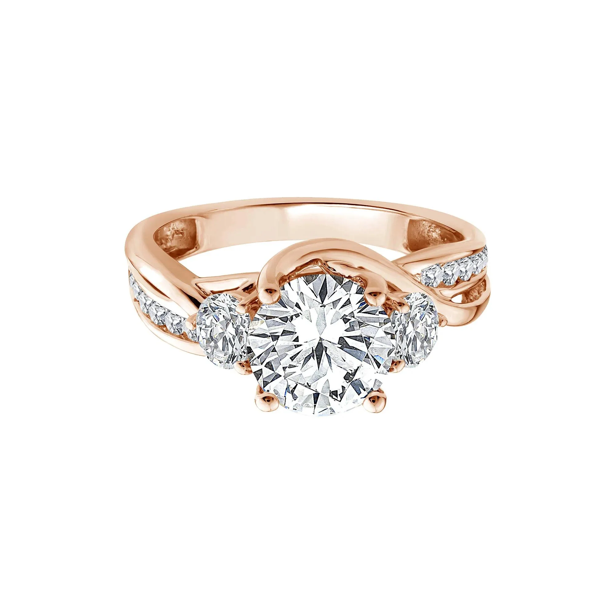 2 3/4 CT. Tw. Lab Grown Diamond Three-Stone Engagement Ring 10K Rose Gold Size 7 1.5mm