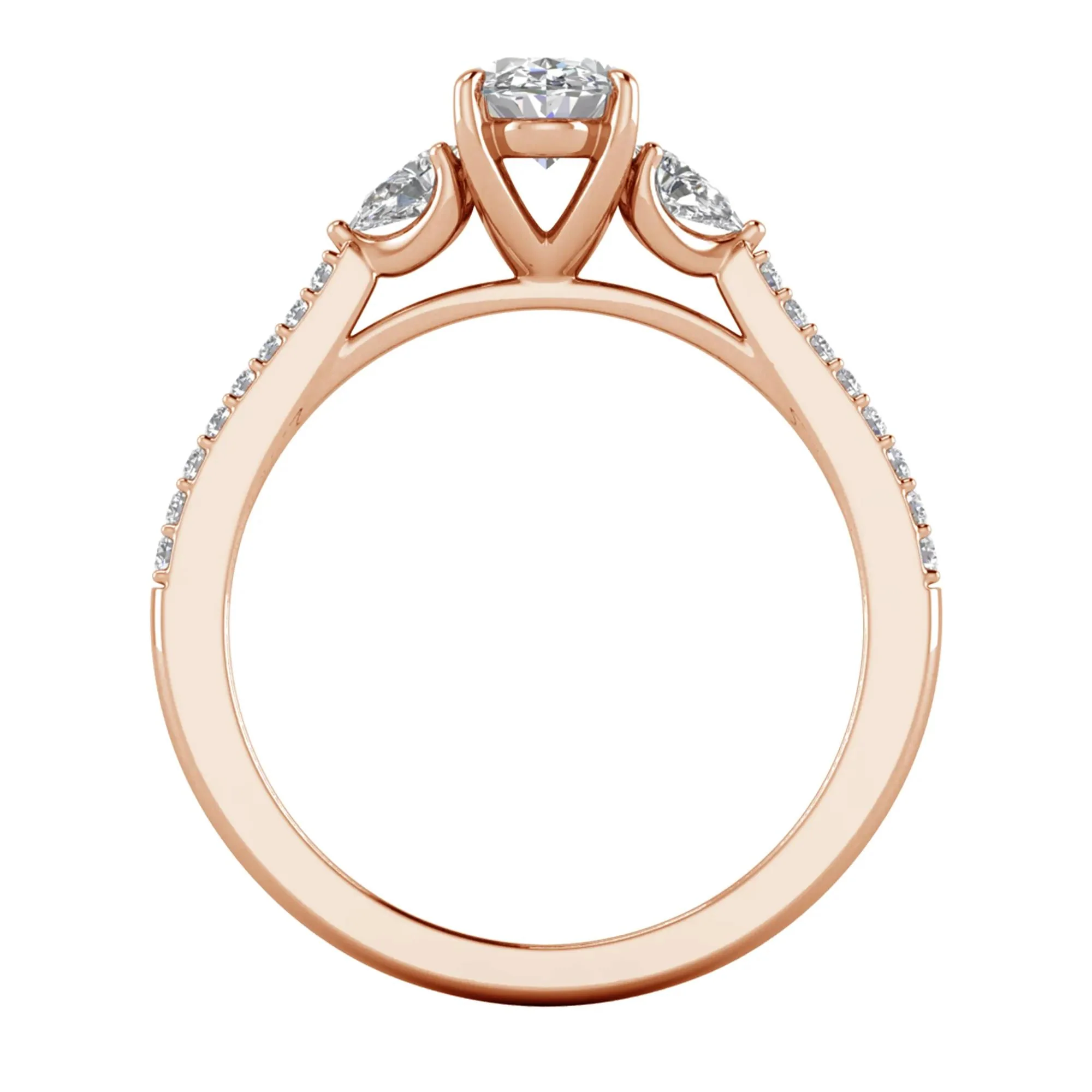 1 CT. Tw. Lab Grown Diamond Three-Stone Engagement Ring 10K Rose Gold Size 7.5 1.5mm - Image 2