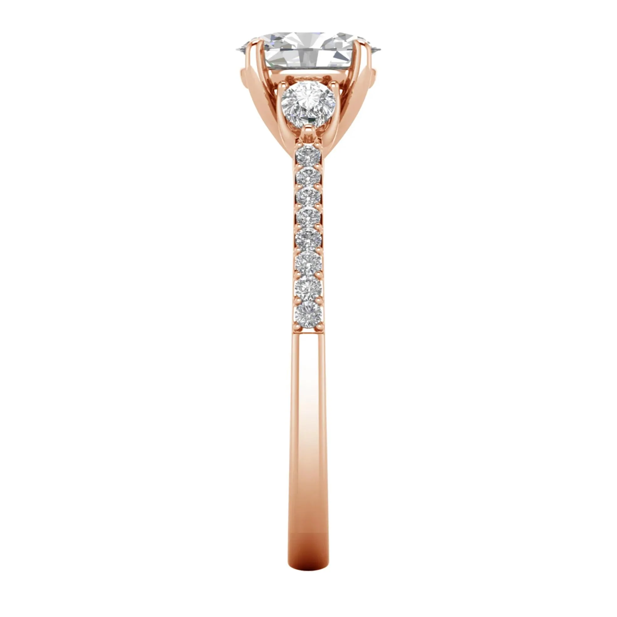 1 CT. Tw. Lab Grown Diamond Three-Stone Engagement Ring 10K Rose Gold Size 7.5 1.5mm - Image 3