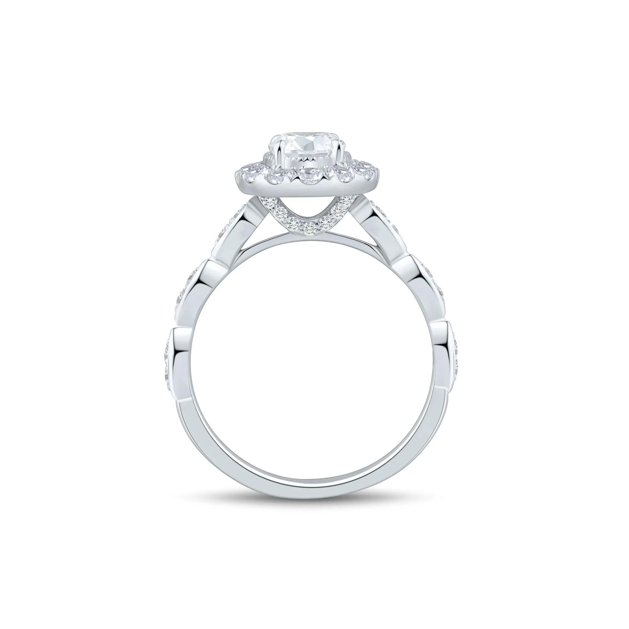 1/2 CT. Tw. Oval Diamond Engagement Ring 14K White Gold Round Brilliant Cut Size 6 1.5mm - Image 3