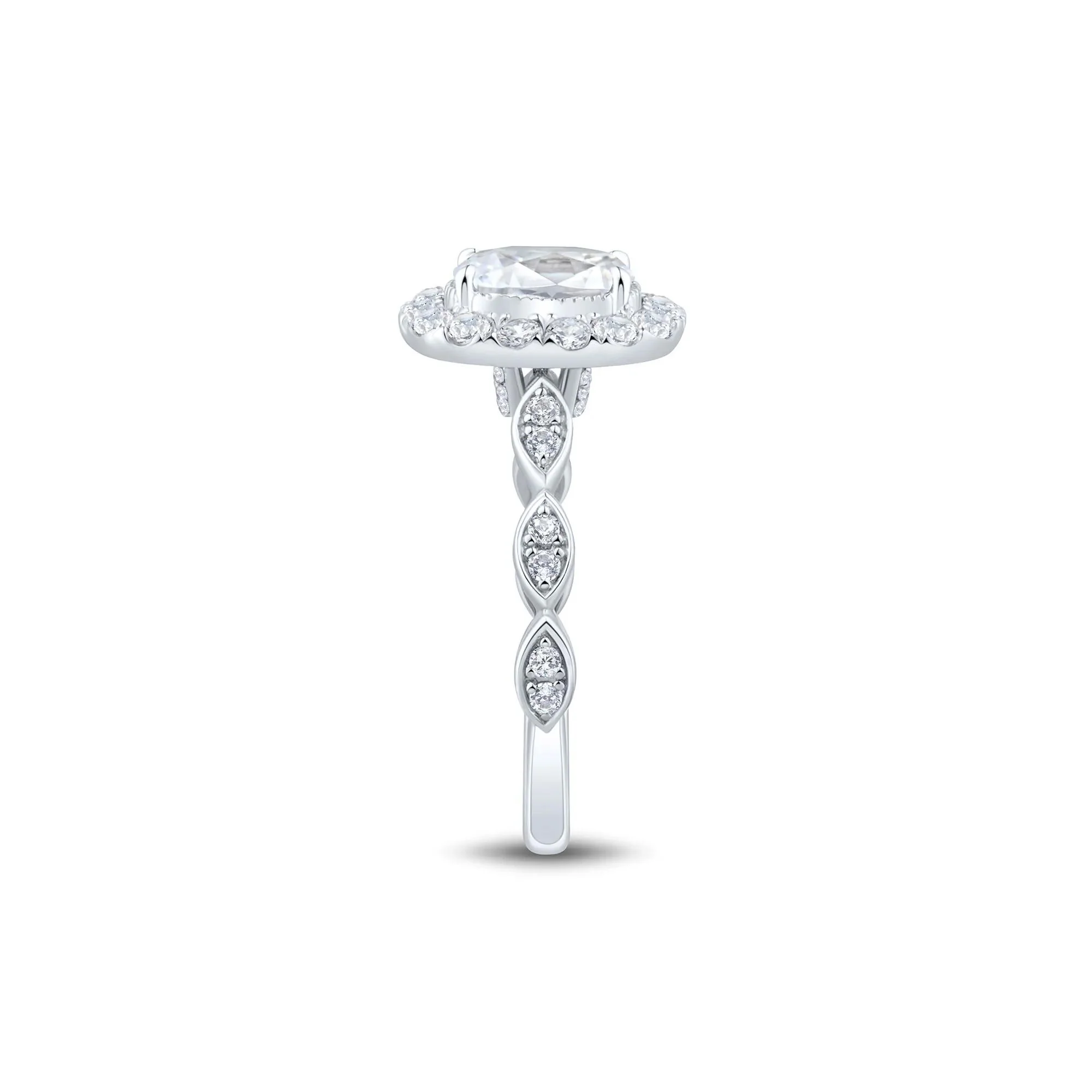 1/2 CT. Tw. Oval Diamond Engagement Ring 14K White Gold Round Brilliant Cut Size 8.5 1.5mm - Image 2