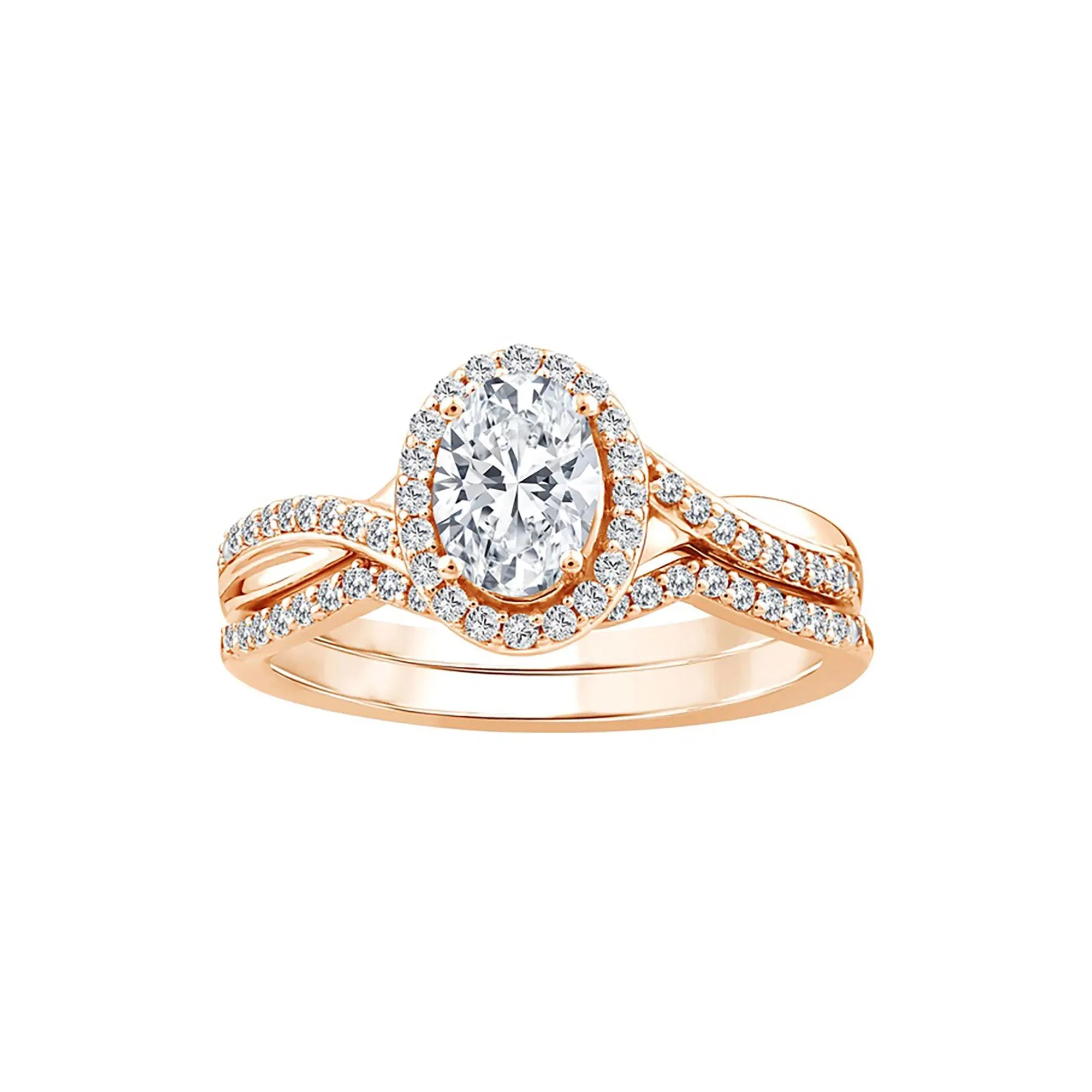 1 CT. Tw. Lab Grown Diamond Engagement Ring Set 10K Rose Gold Size 7 1.5mm