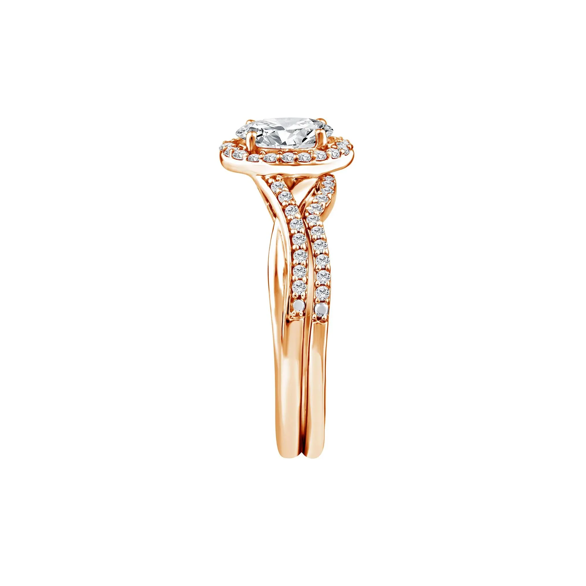 1 CT. Tw. Lab Grown Diamond Engagement Ring Set 10K Rose Gold Size 8 1.5mm - Image 3