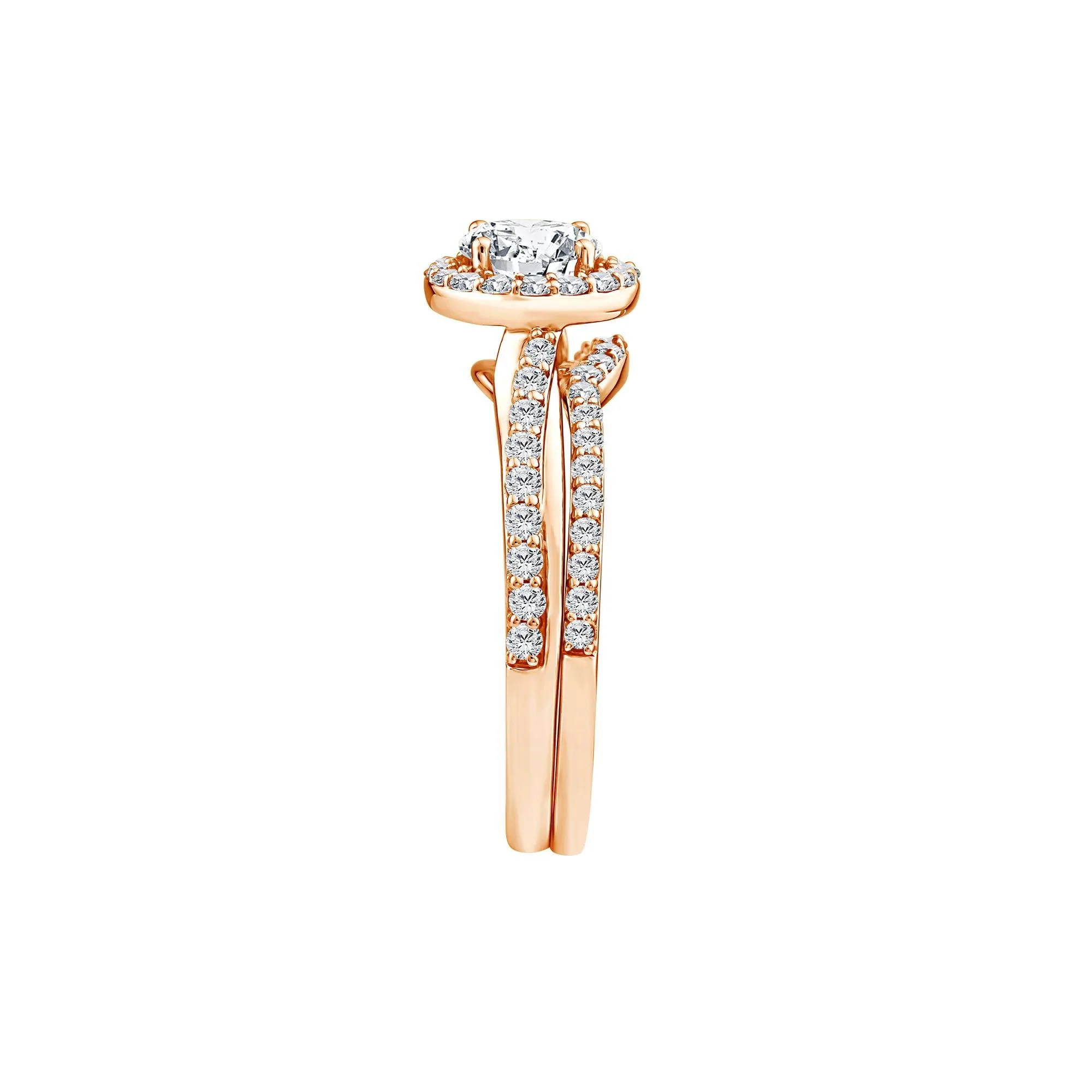 1/5 CT. Tw. Lab Grown Diamond Engagement Ring Set 10K Rose Gold Size 6 1mm - Image 3