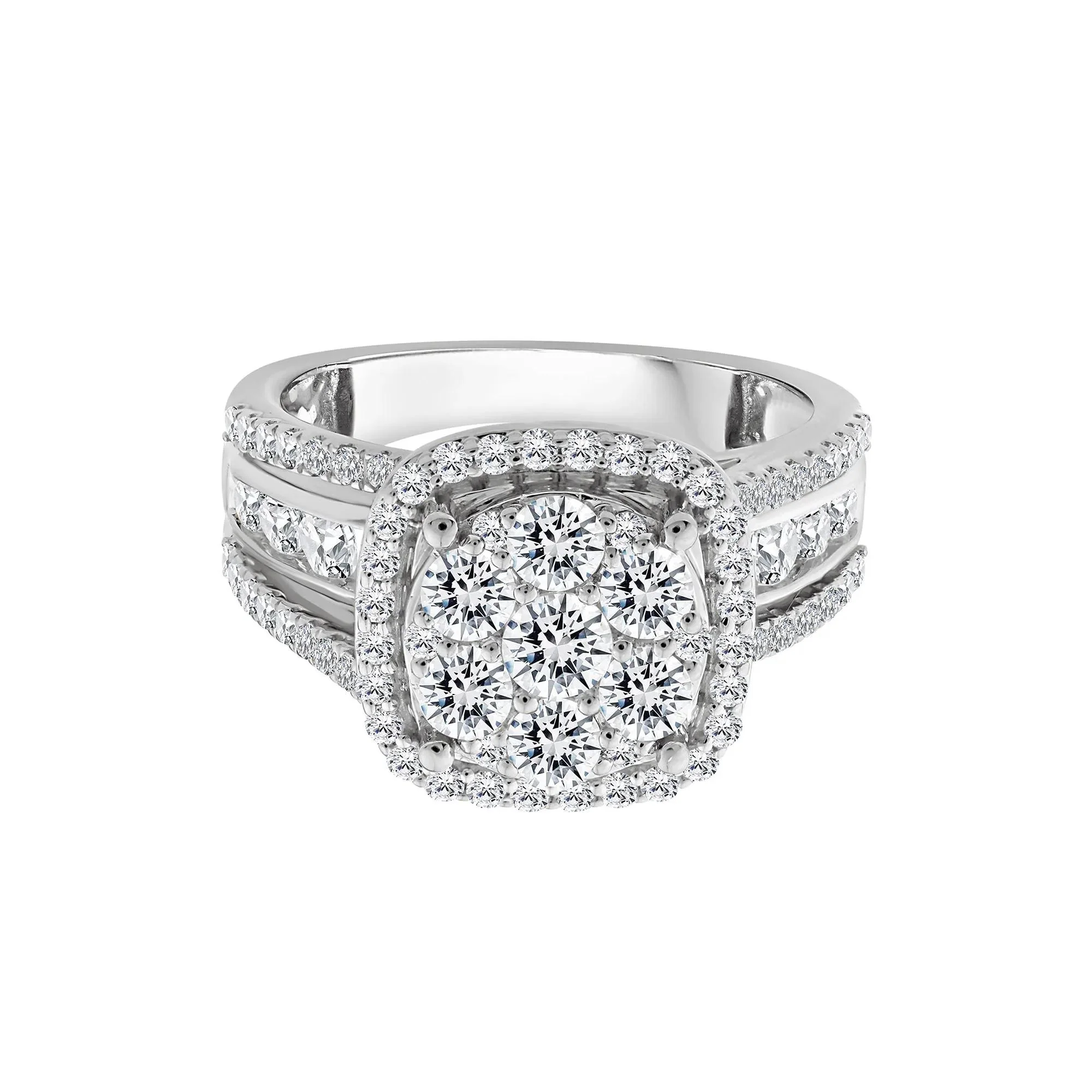 2 CT. Tw. Diamond Composite Engagement Ring 10K White Gold Round Brilliant Cut Size 6 2.5mm